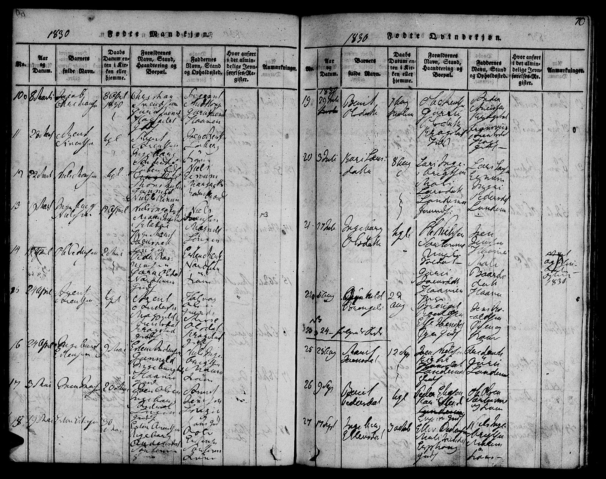 Ministerialprotokoller, klokkerbøker og fødselsregistre - Sør-Trøndelag, SAT/A-1456/692/L1102: Parish register (official) no. 692A02, 1816-1842, p. 70