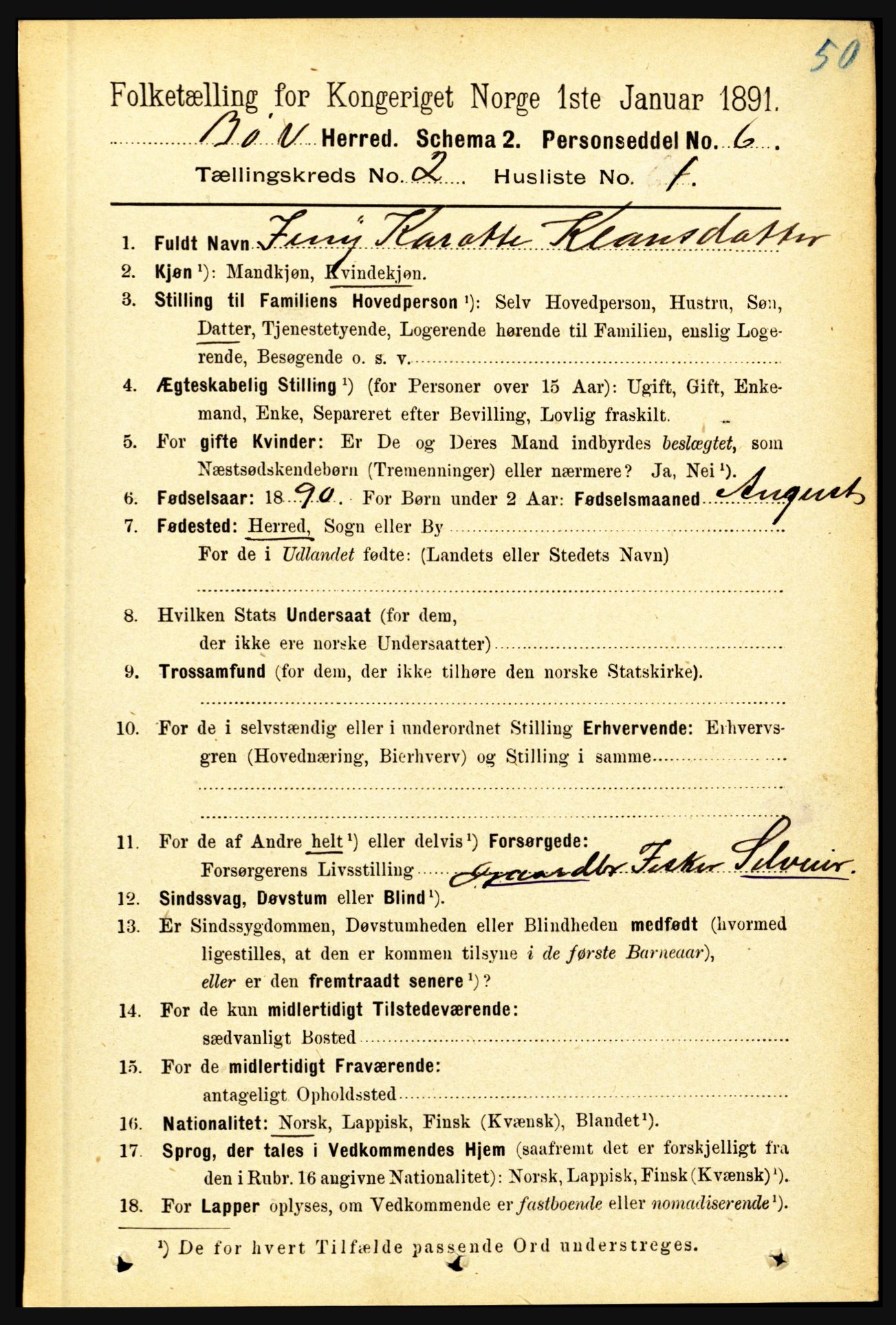 RA, 1891 census for 1867 Bø, 1891, p. 550