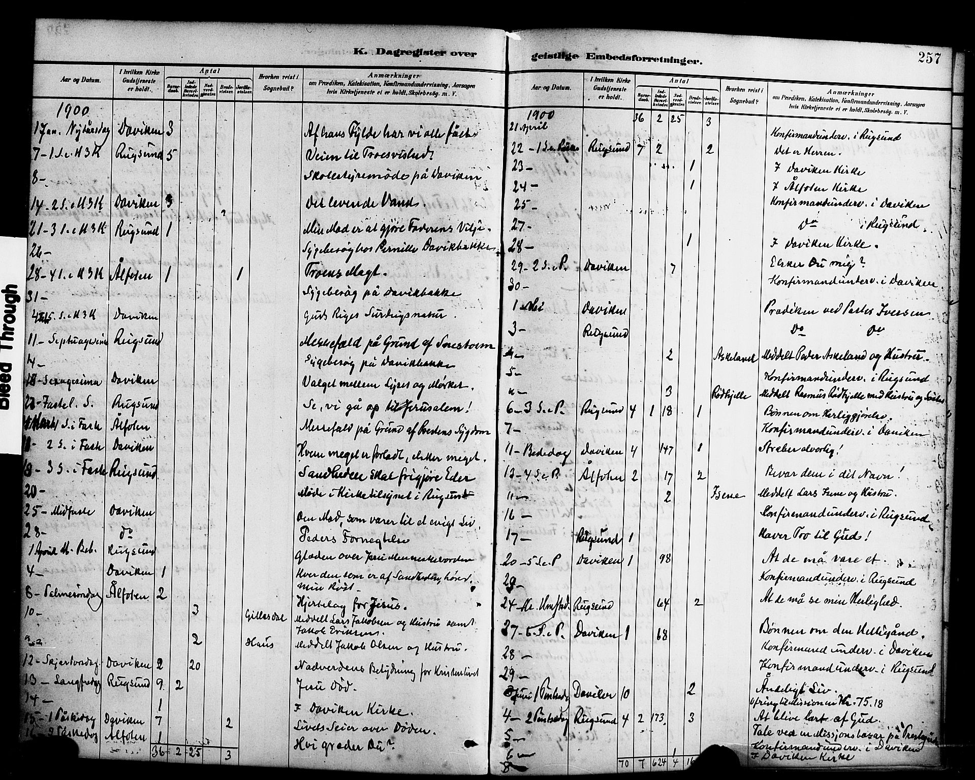 Davik sokneprestembete, AV/SAB-A-79701/H/Haa/Haab/L0001: Parish register (official) no. B 1, 1882-1900, p. 257