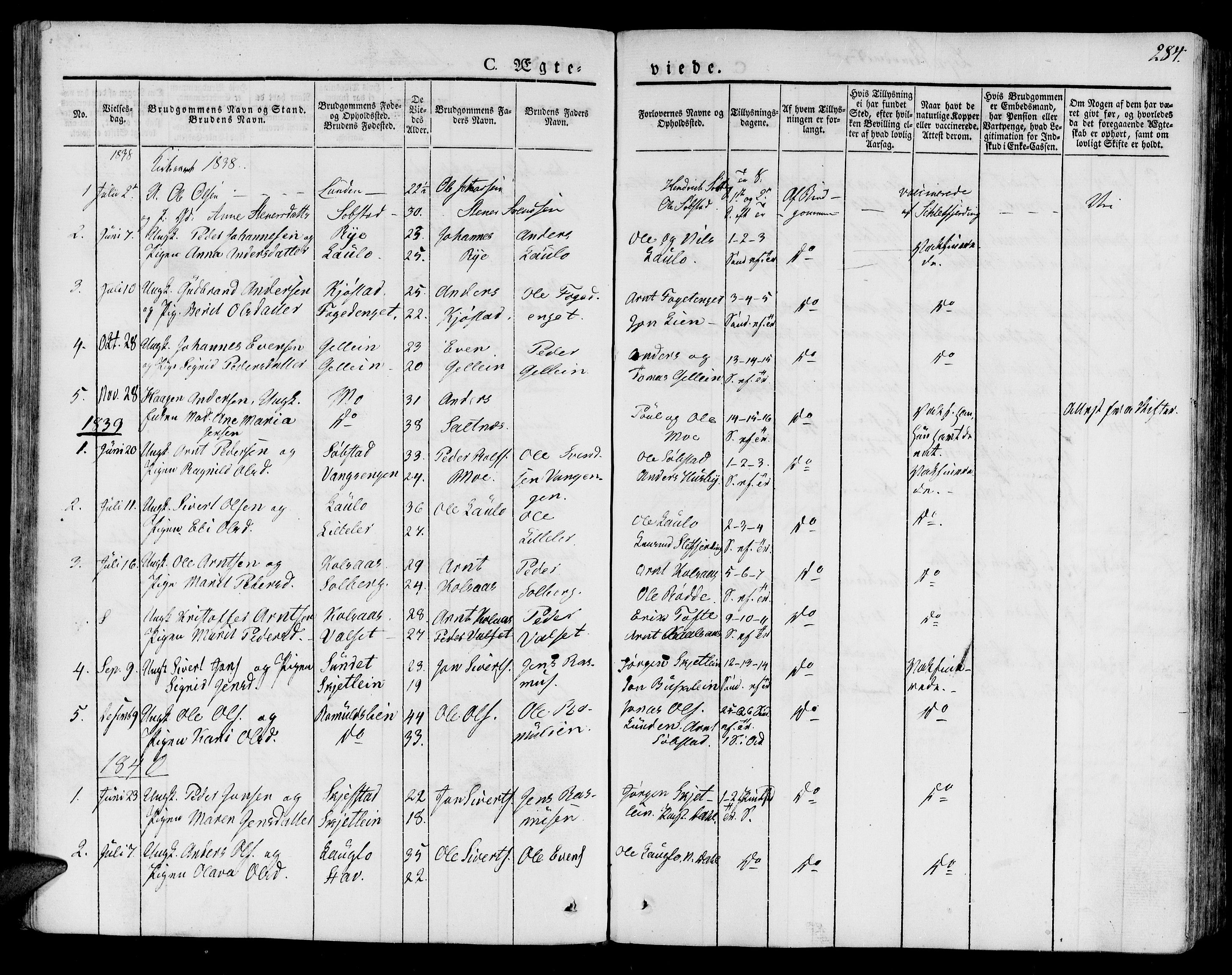 Ministerialprotokoller, klokkerbøker og fødselsregistre - Sør-Trøndelag, SAT/A-1456/691/L1071: Parish register (official) no. 691A05 /2, 1826-1841, p. 284