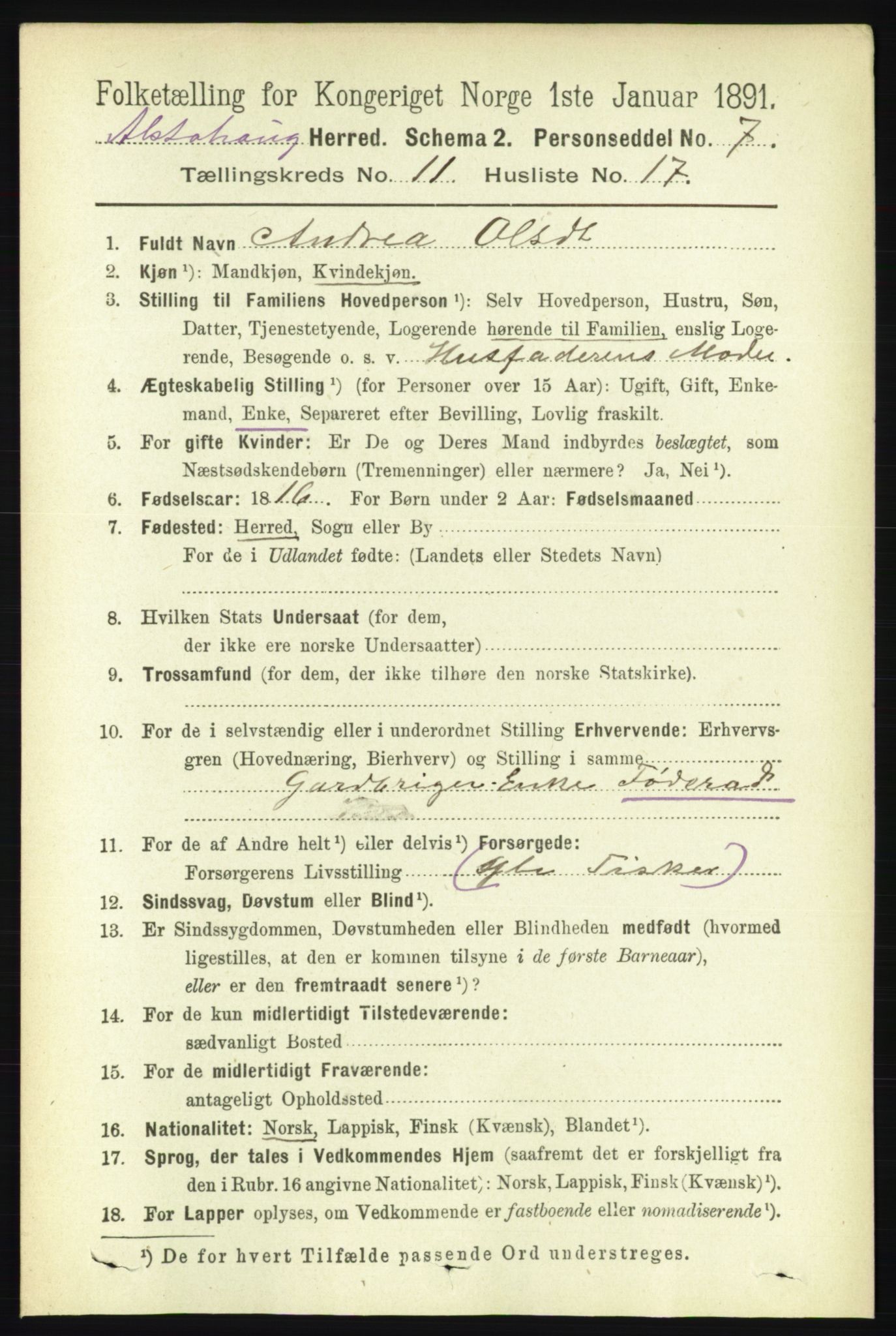 RA, 1891 census for 1820 Alstahaug, 1891, p. 3978