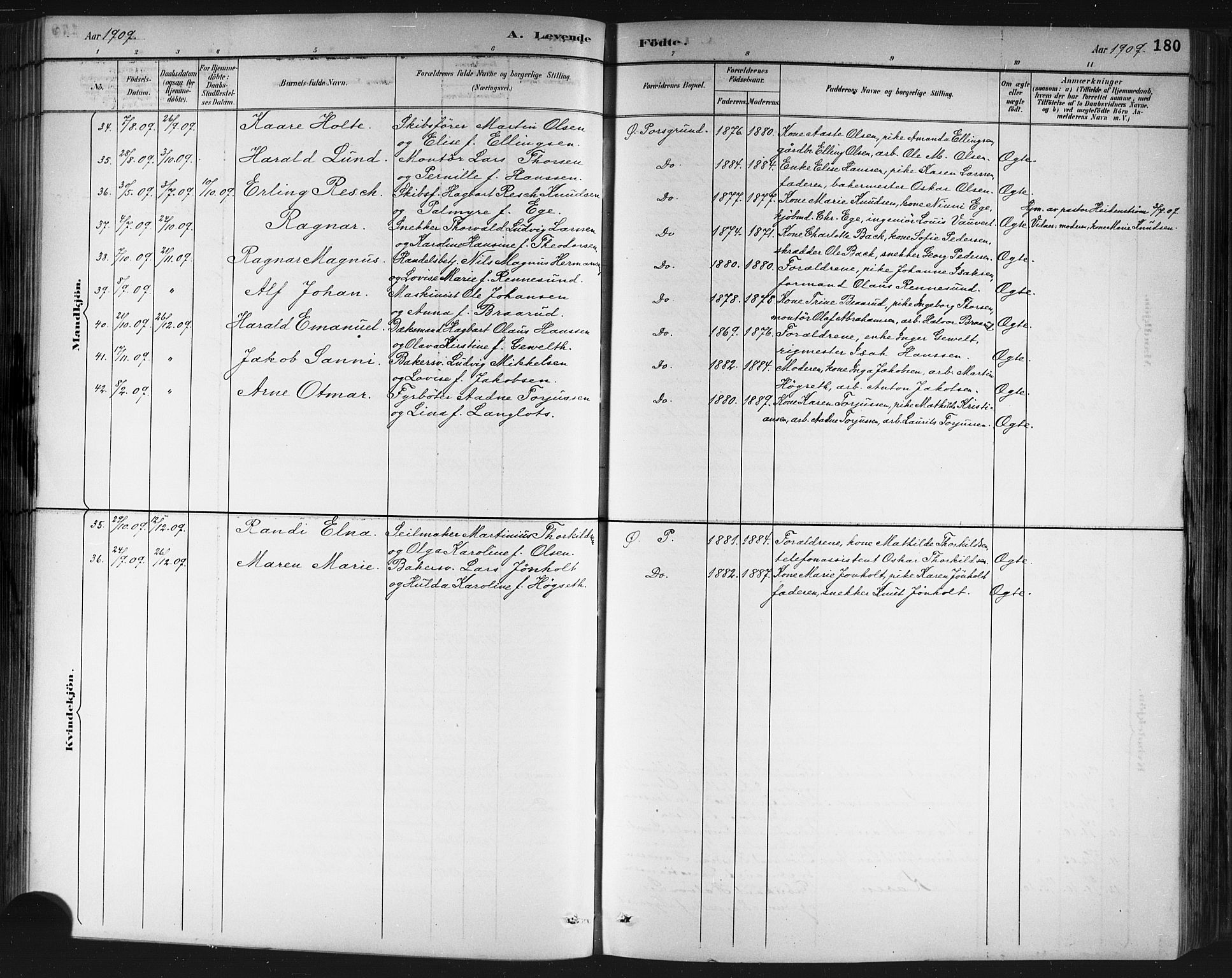 Porsgrunn kirkebøker , SAKO/A-104/G/Gb/L0005: Parish register (copy) no. II 5, 1883-1915, p. 180