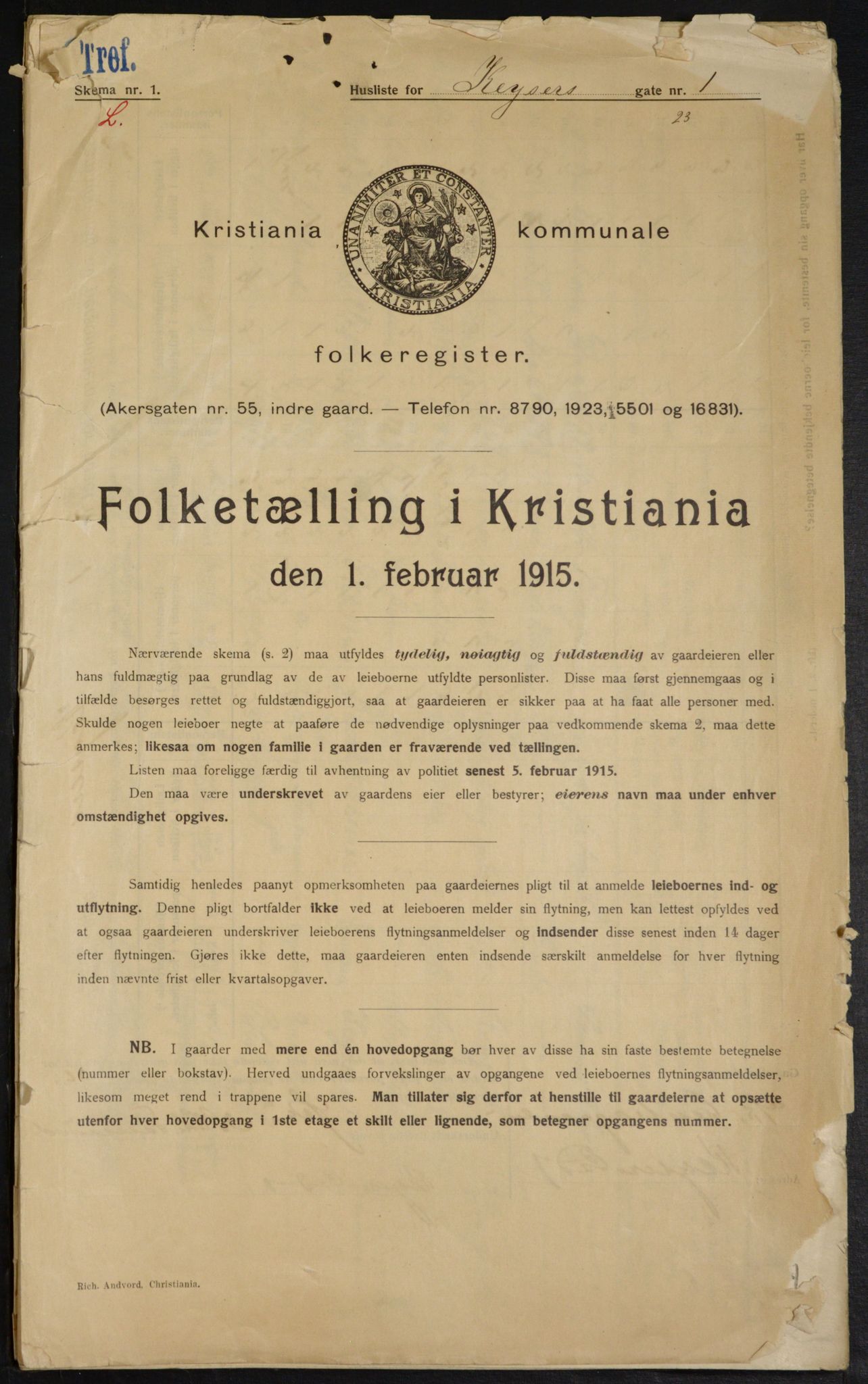 OBA, Municipal Census 1915 for Kristiania, 1915, p. 48700
