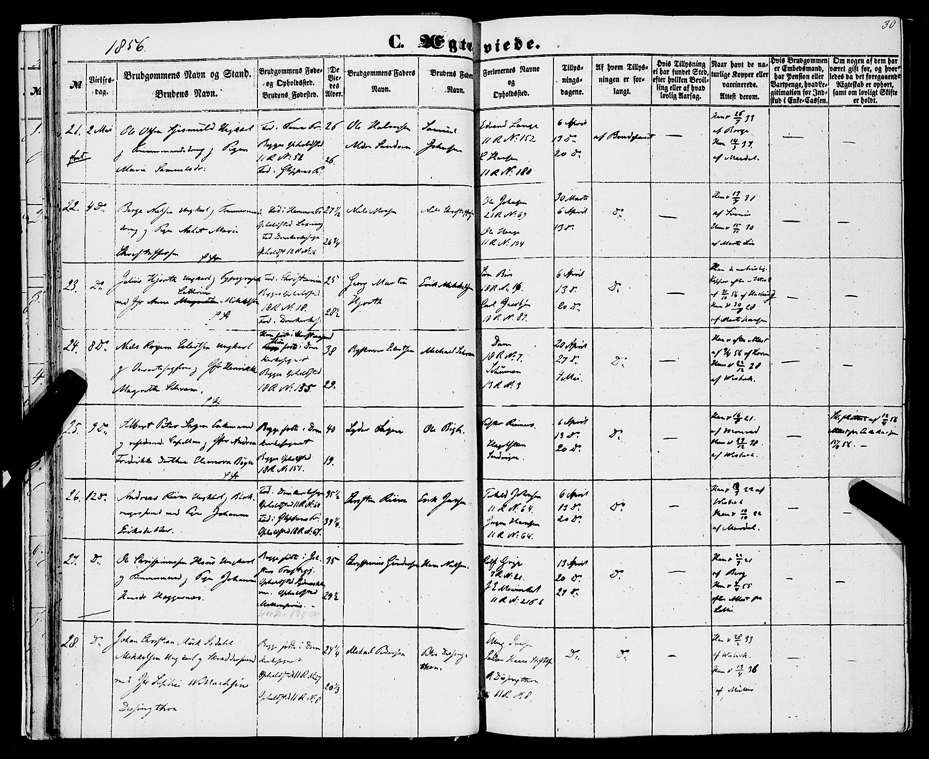 Domkirken sokneprestembete, AV/SAB-A-74801/H/Haa/L0034: Parish register (official) no. D 2, 1853-1874, p. 30