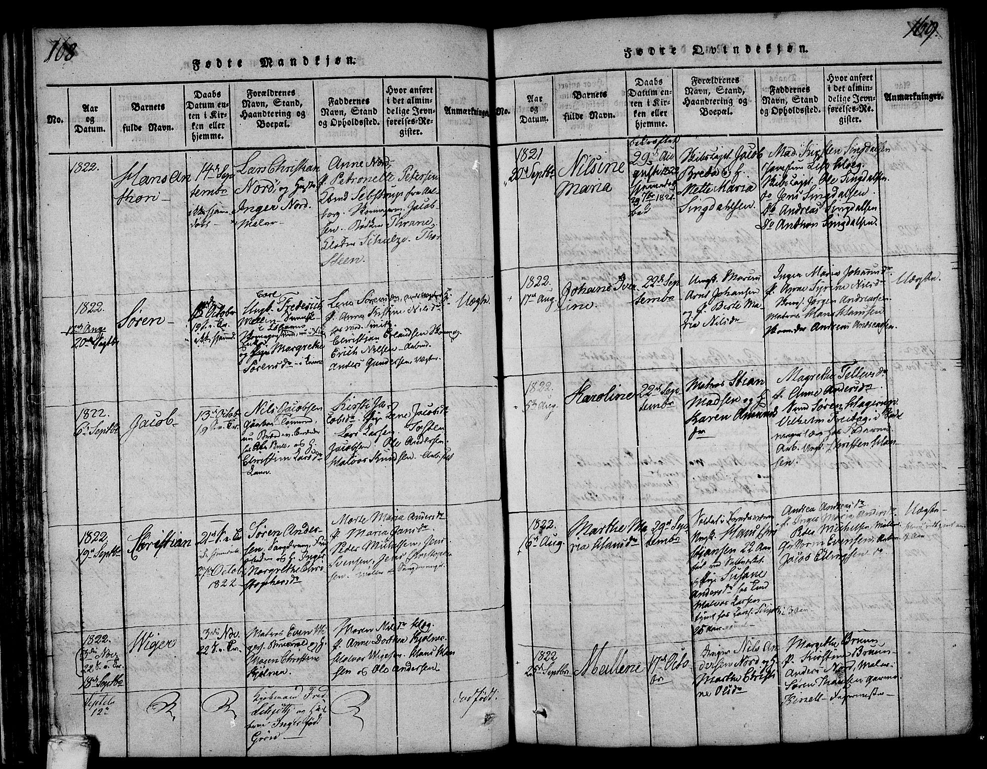 Larvik kirkebøker, SAKO/A-352/F/Fa/L0001: Parish register (official) no. I 1, 1814-1825, p. 168-169