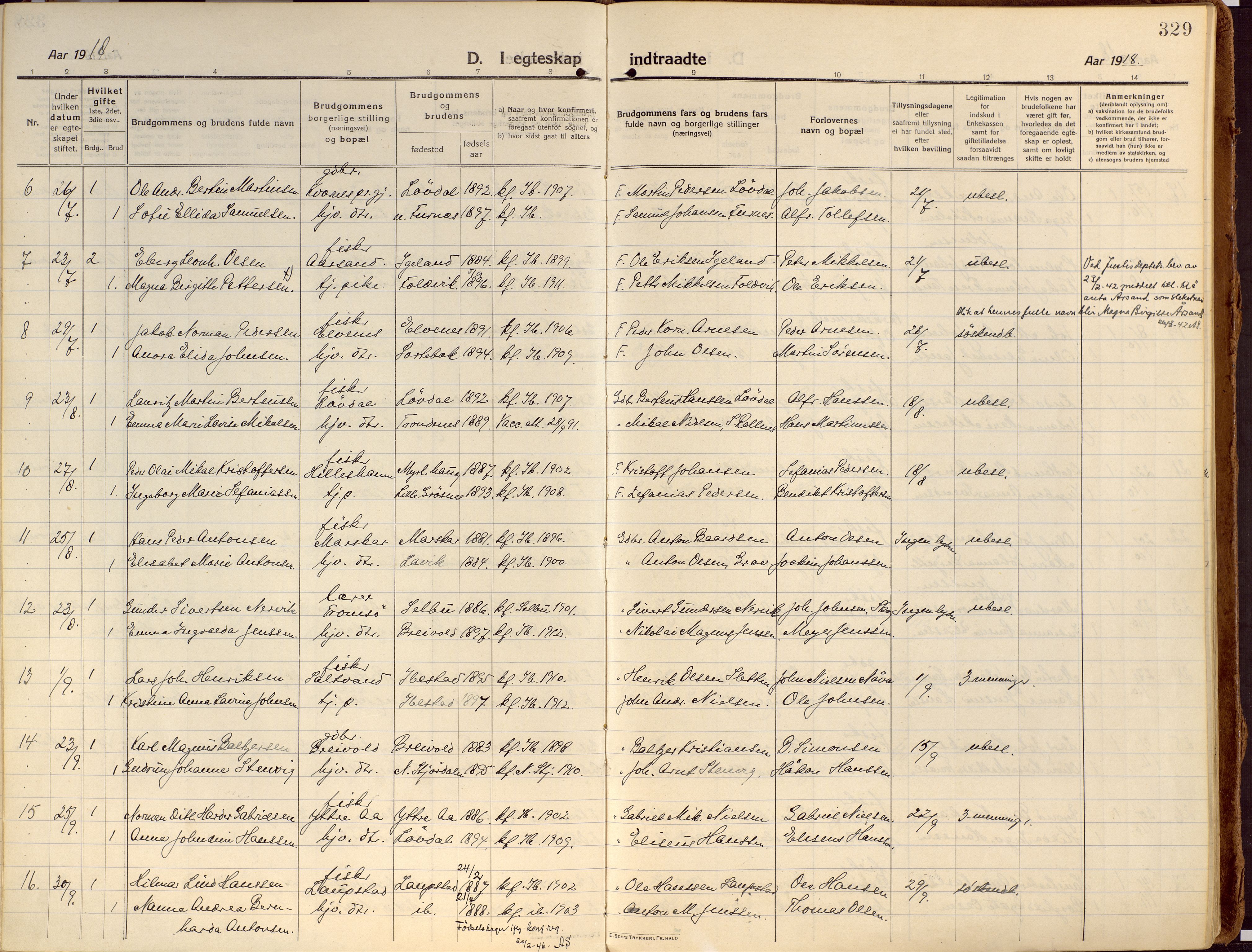 Ibestad sokneprestembete, SATØ/S-0077/H/Ha/Haa/L0018kirke: Parish register (official) no. 18, 1915-1929, p. 329