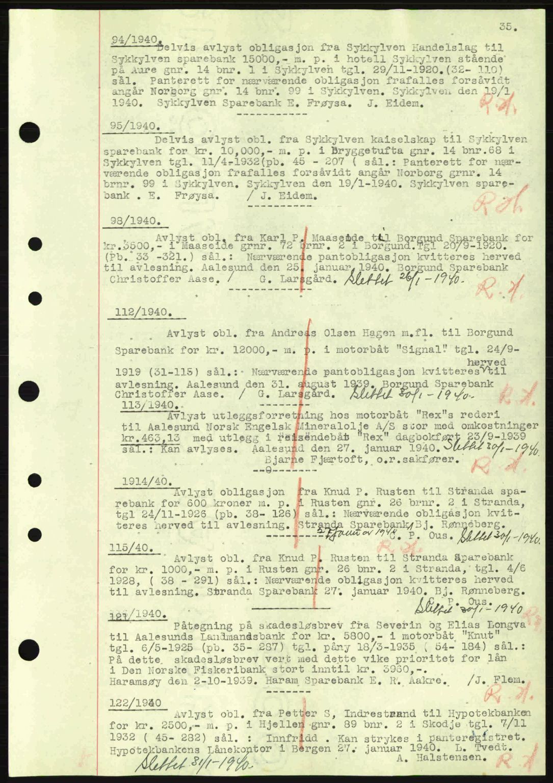 Nordre Sunnmøre sorenskriveri, SAT/A-0006/1/2/2C/2Ca: Mortgage book no. B1-6, 1938-1942, Diary no: : 94/1940