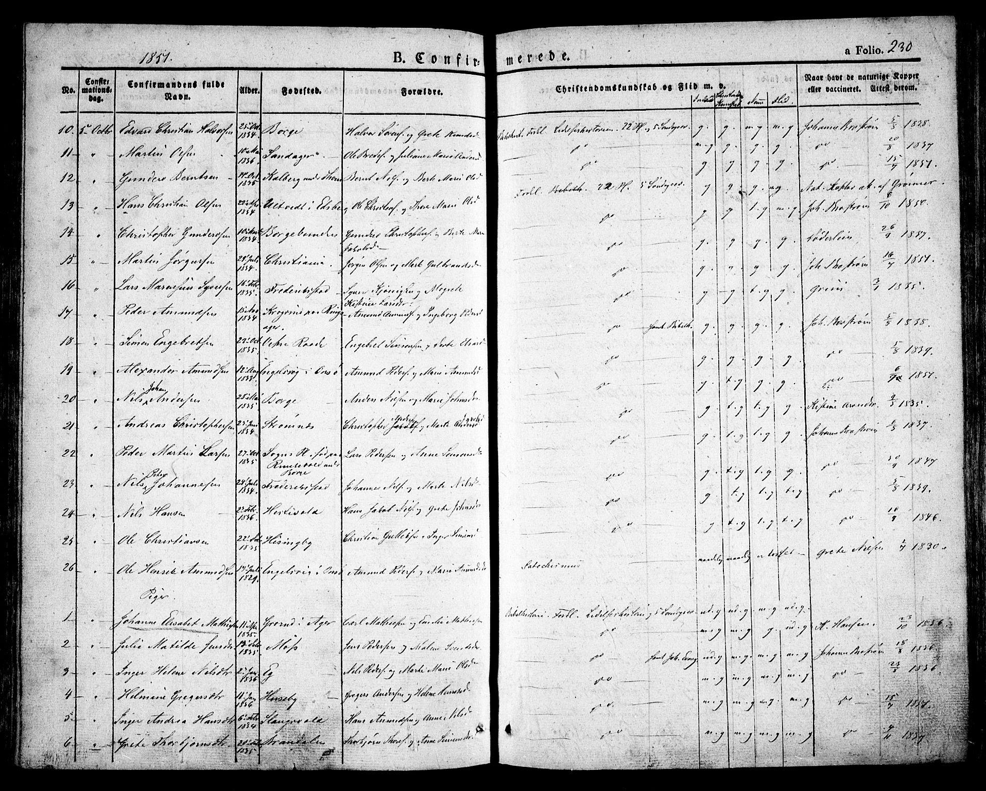 Råde prestekontor kirkebøker, AV/SAO-A-2009/F/Fa/L0005: Parish register (official) no. 5, 1830-1853, p. 230