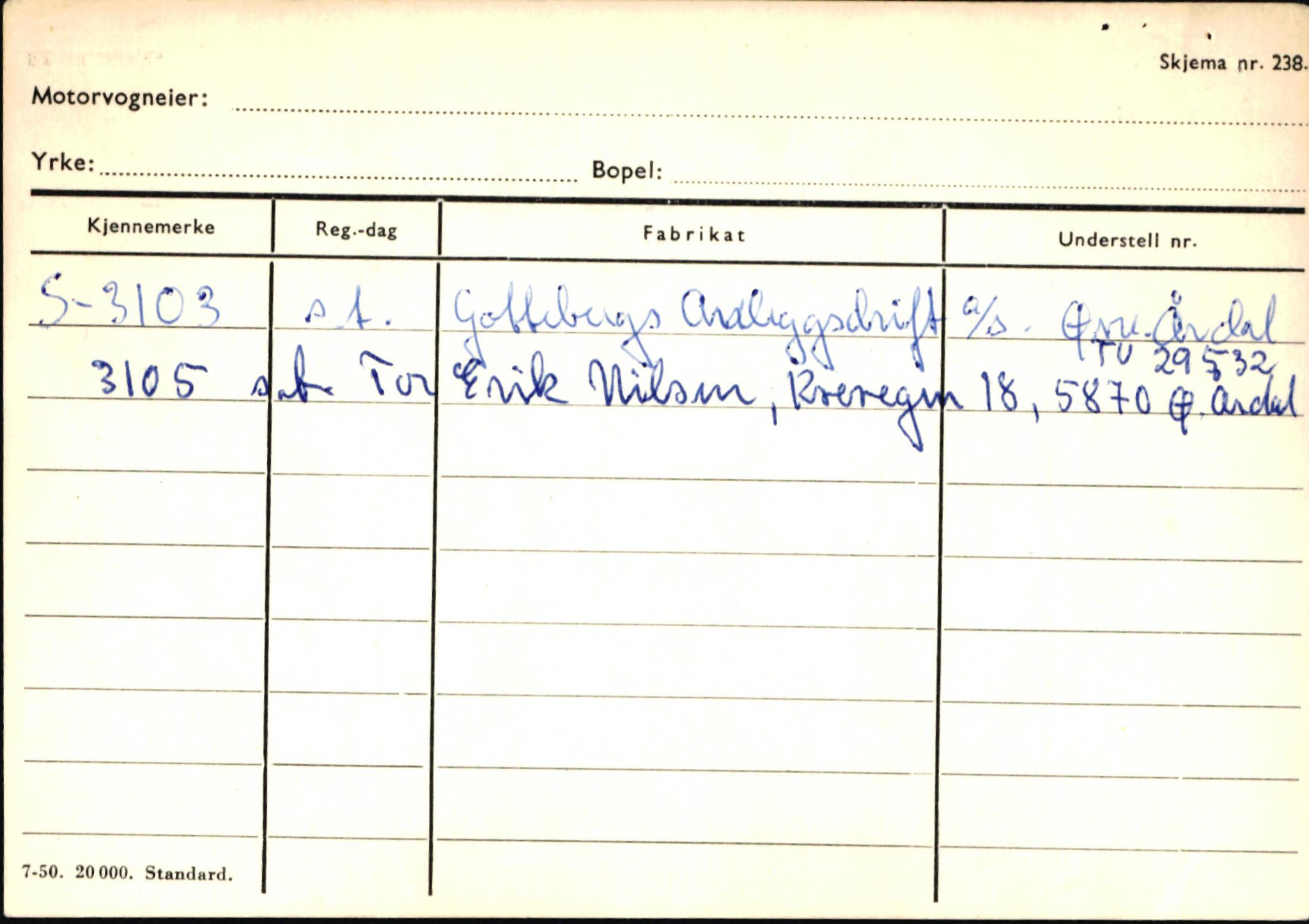 Statens vegvesen, Sogn og Fjordane vegkontor, AV/SAB-A-5301/4/F/L0146: Registerkort Årdal R-Å samt diverse kort, 1945-1975, p. 1801