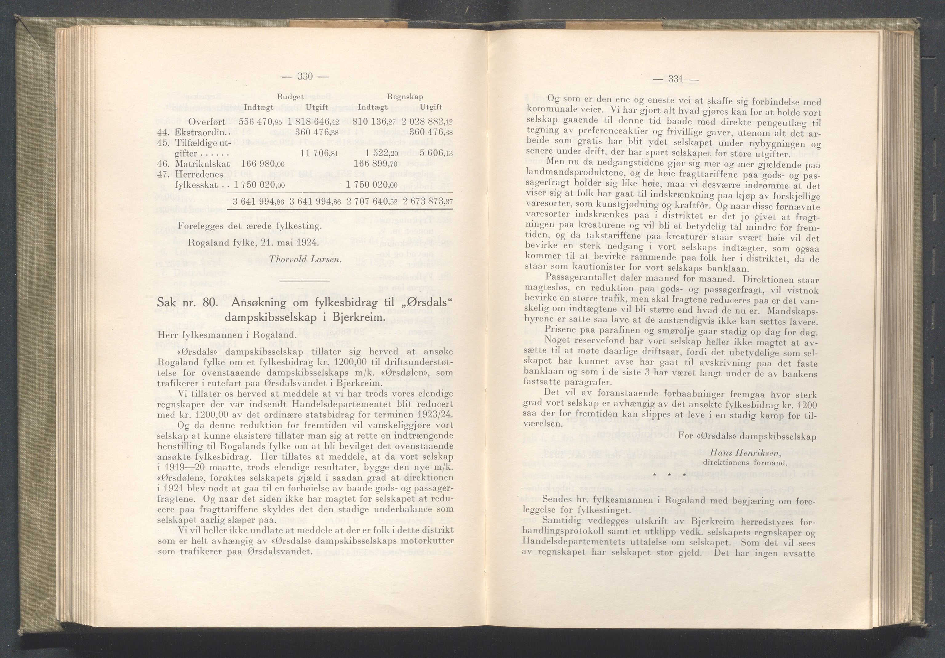 Rogaland fylkeskommune - Fylkesrådmannen , IKAR/A-900/A/Aa/Aaa/L0043: Møtebok , 1924, p. 330-331