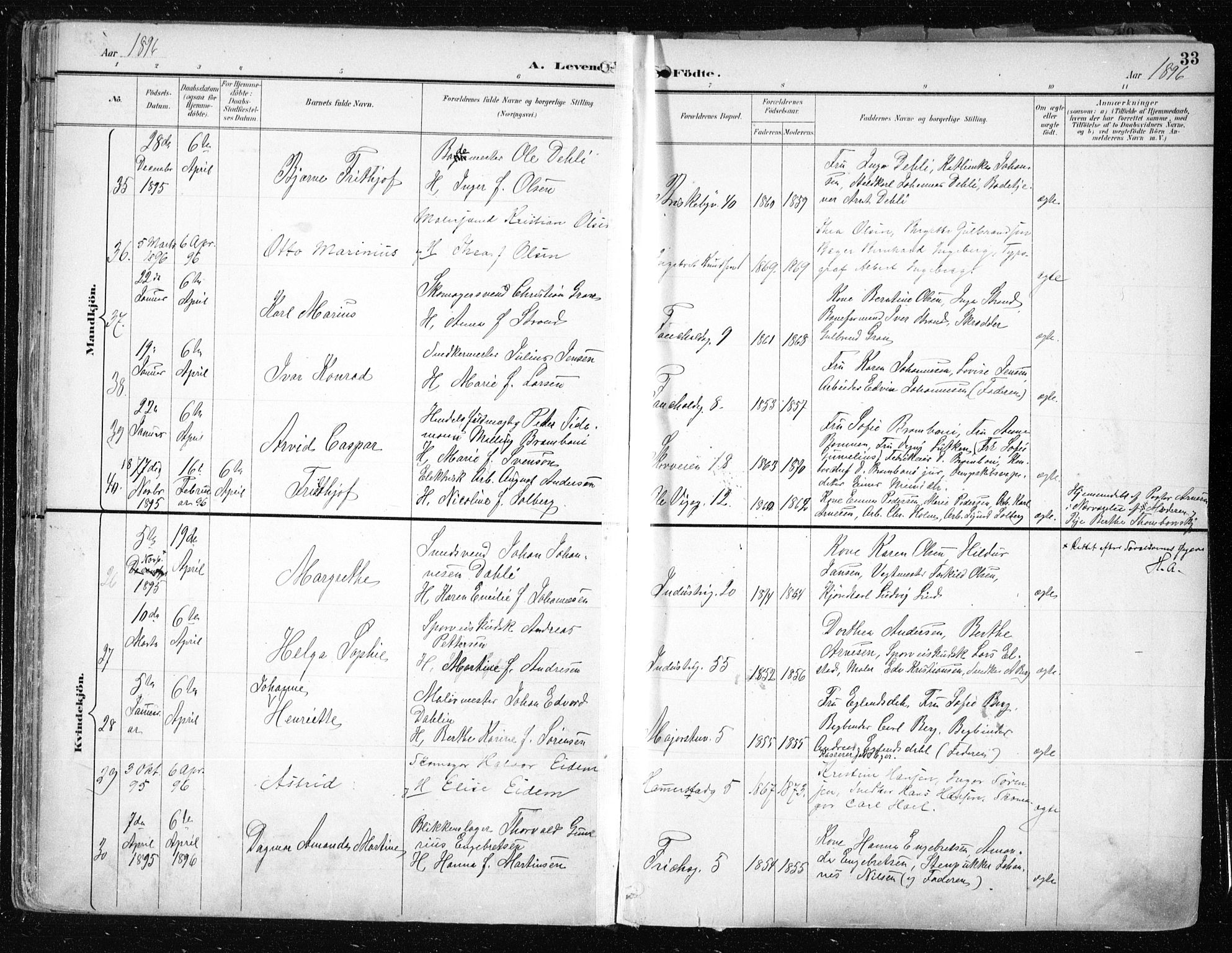 Uranienborg prestekontor Kirkebøker, AV/SAO-A-10877/F/Fa/L0005: Parish register (official) no. 5, 1895-1907, p. 33