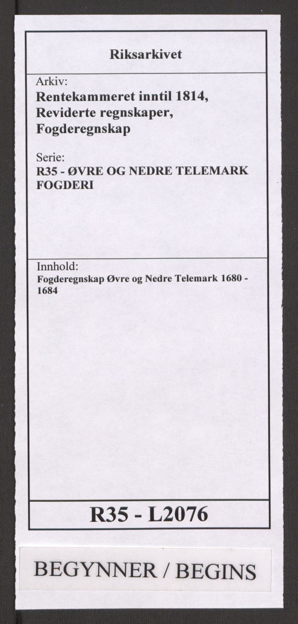 Rentekammeret inntil 1814, Reviderte regnskaper, Fogderegnskap, RA/EA-4092/R35/L2076: Fogderegnskap Øvre og Nedre Telemark, 1680-1684, p. 1
