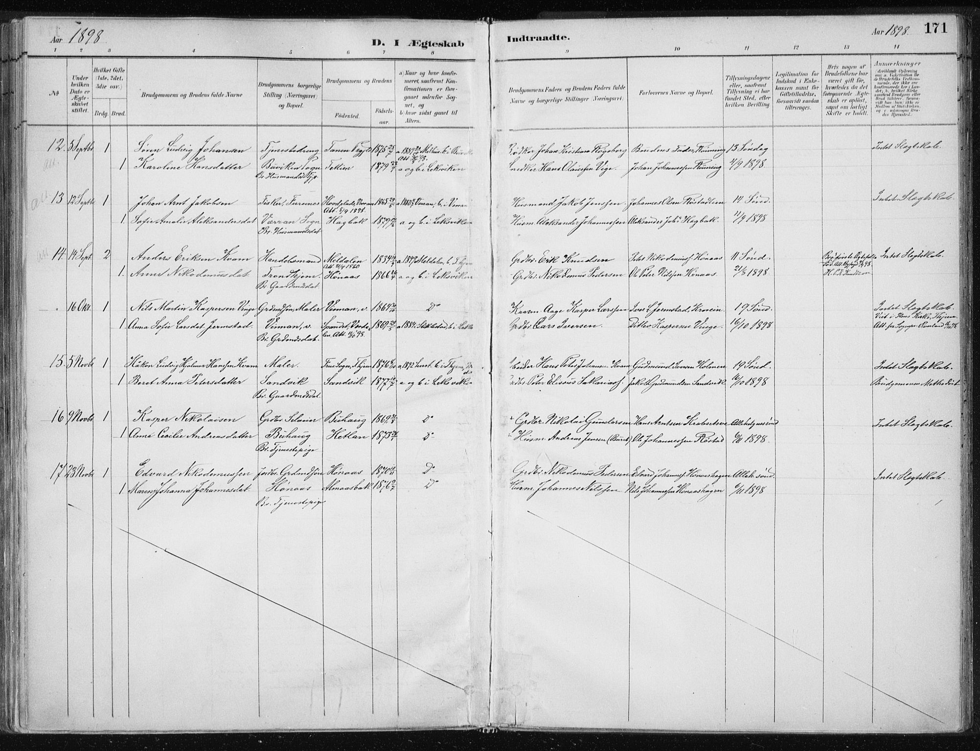 Ministerialprotokoller, klokkerbøker og fødselsregistre - Nord-Trøndelag, SAT/A-1458/701/L0010: Parish register (official) no. 701A10, 1883-1899, p. 171