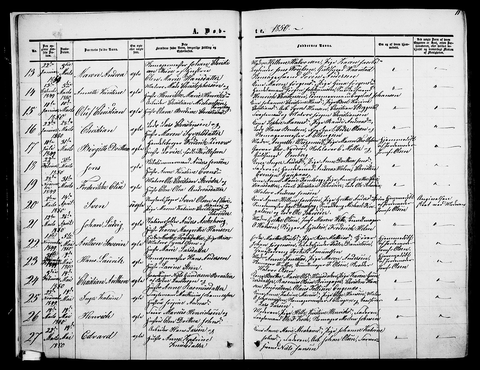 Holmestrand kirkebøker, AV/SAKO-A-346/G/Ga/L0003: Parish register (copy) no. 3, 1849-1874, p. 11