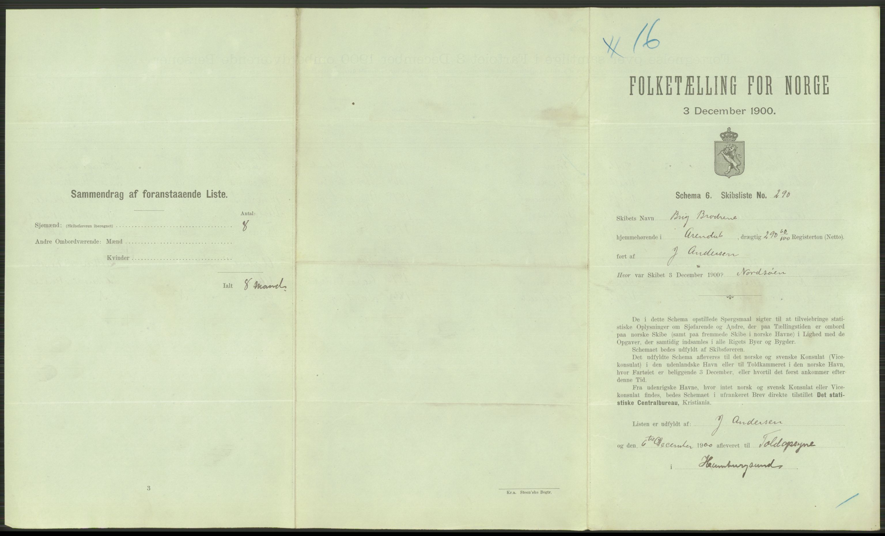 RA, 1900 Census - ship lists from ships in Norwegian harbours, harbours abroad and at sea, 1900, p. 5101