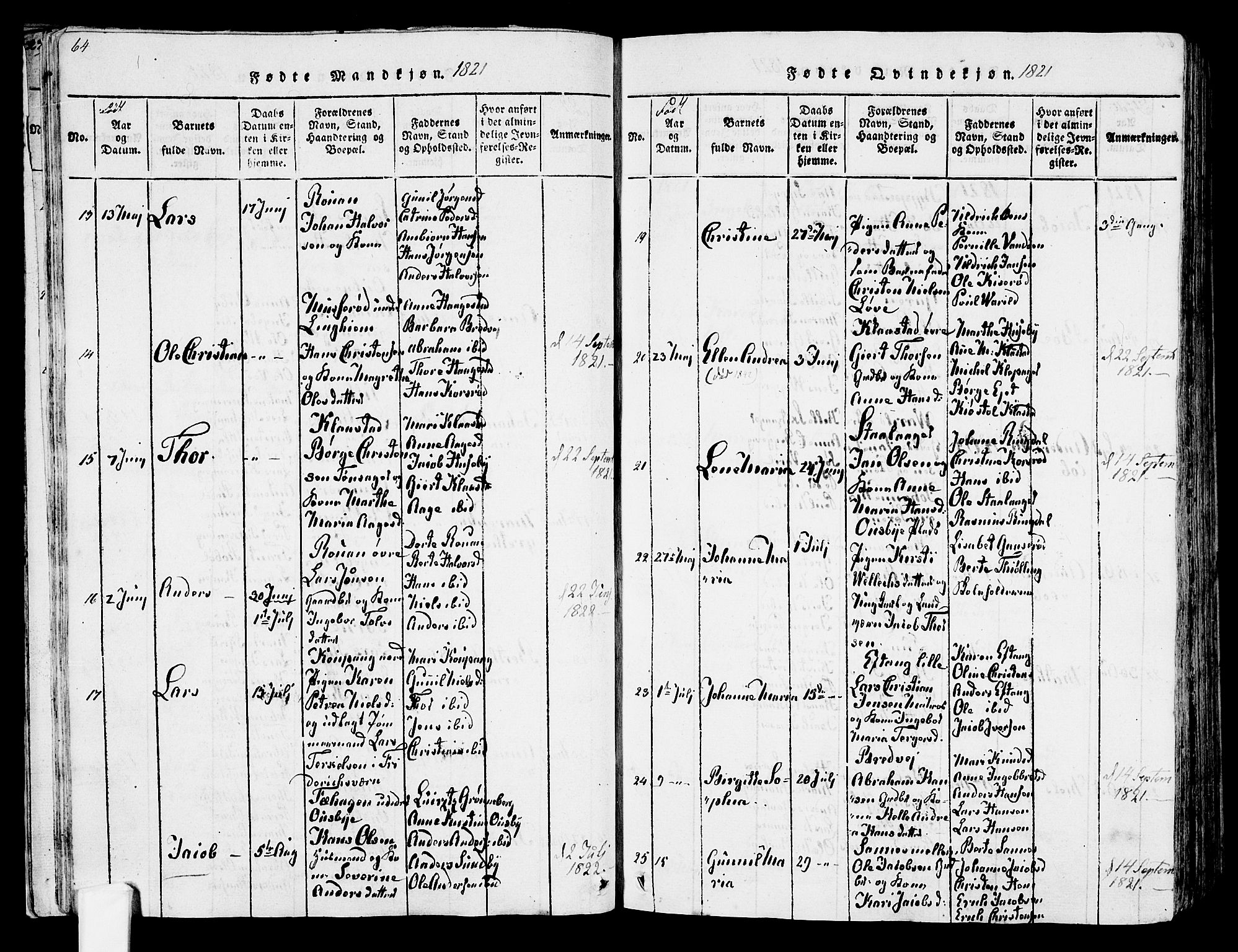 Tjølling kirkebøker, SAKO/A-60/F/Fa/L0005: Parish register (official) no. 5, 1814-1836, p. 64-65