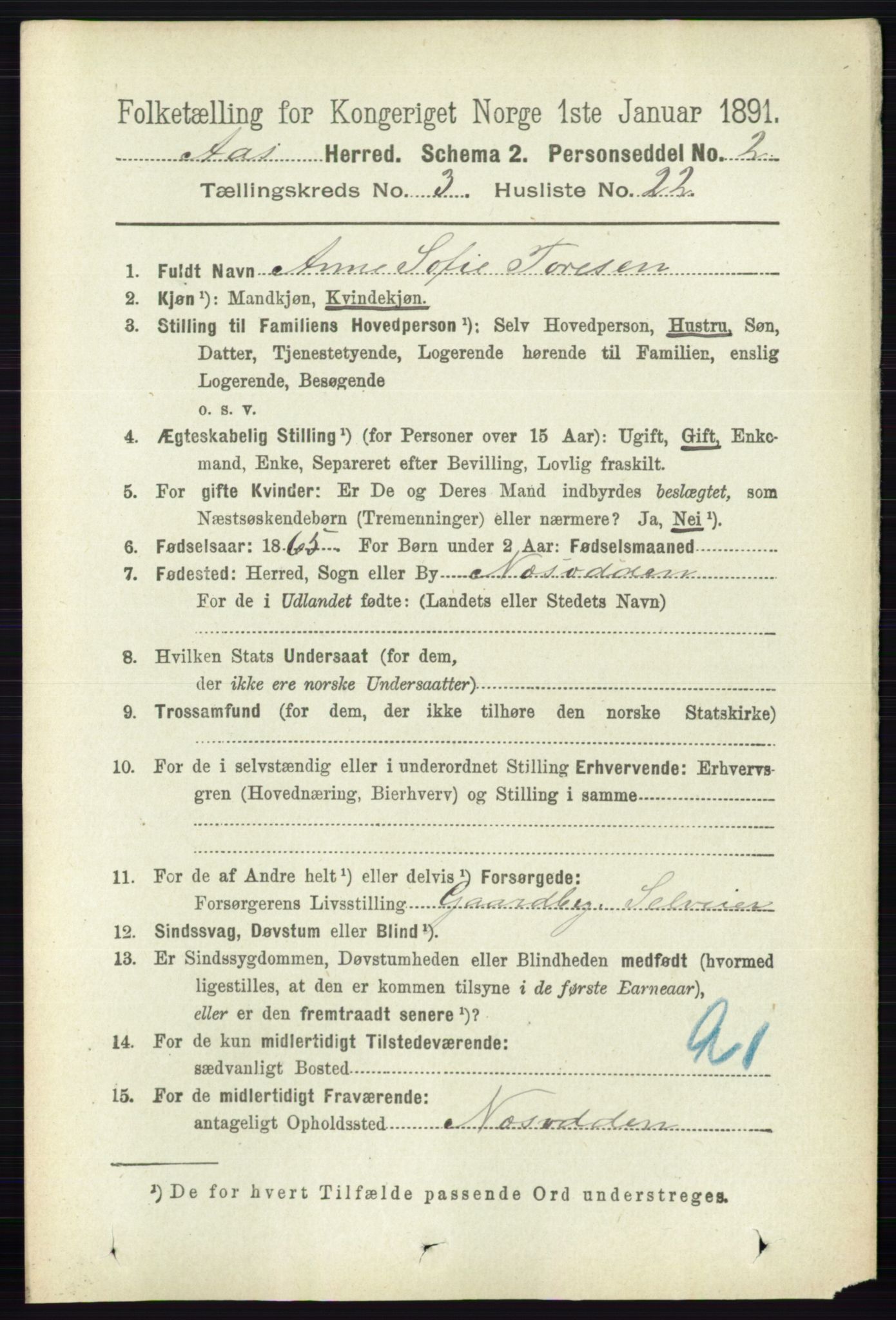 RA, 1891 census for 0214 Ås, 1891, p. 2264