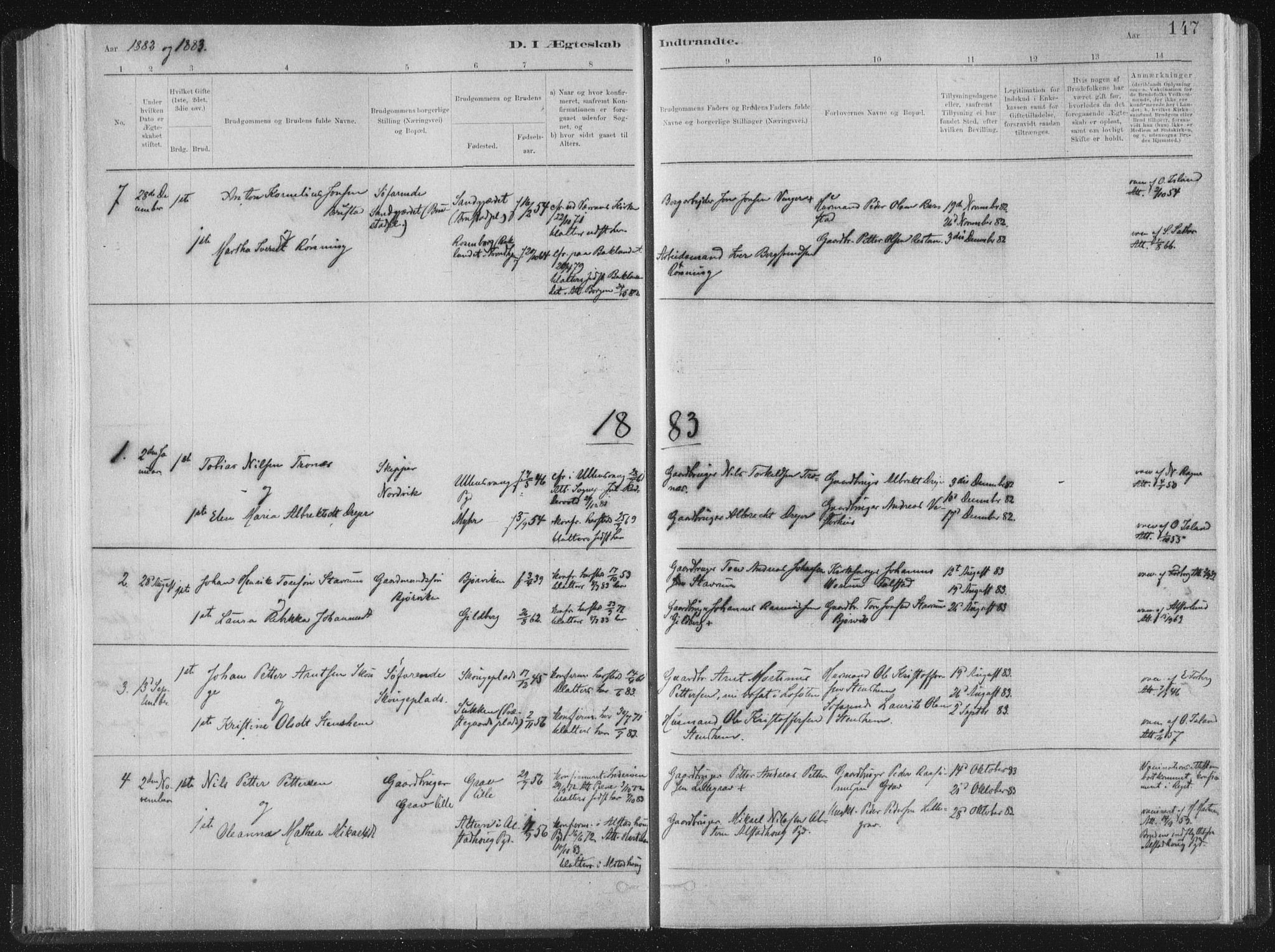 Ministerialprotokoller, klokkerbøker og fødselsregistre - Nord-Trøndelag, SAT/A-1458/722/L0220: Parish register (official) no. 722A07, 1881-1908, p. 147