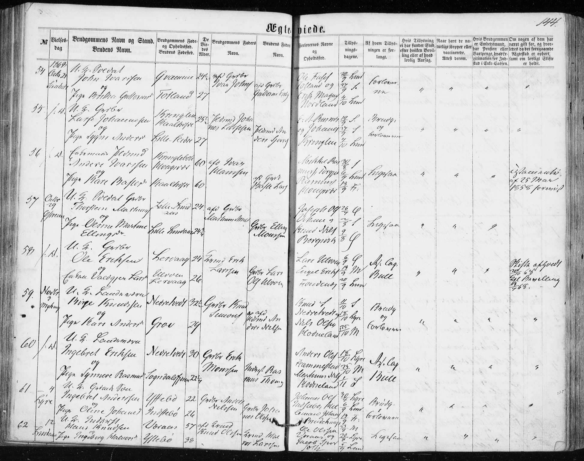Lindås Sokneprestembete, AV/SAB-A-76701/H/Haa/Haaa/L0016: Parish register (official) no. A 16, 1863-1875, p. 144