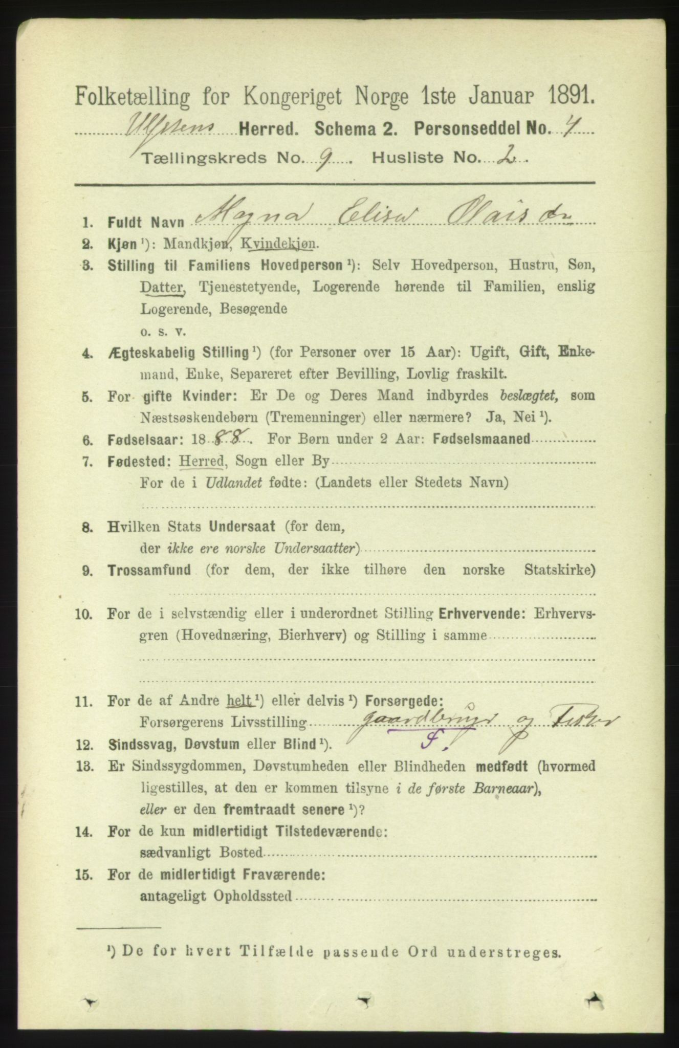 RA, 1891 census for 1516 Ulstein, 1891, p. 2826