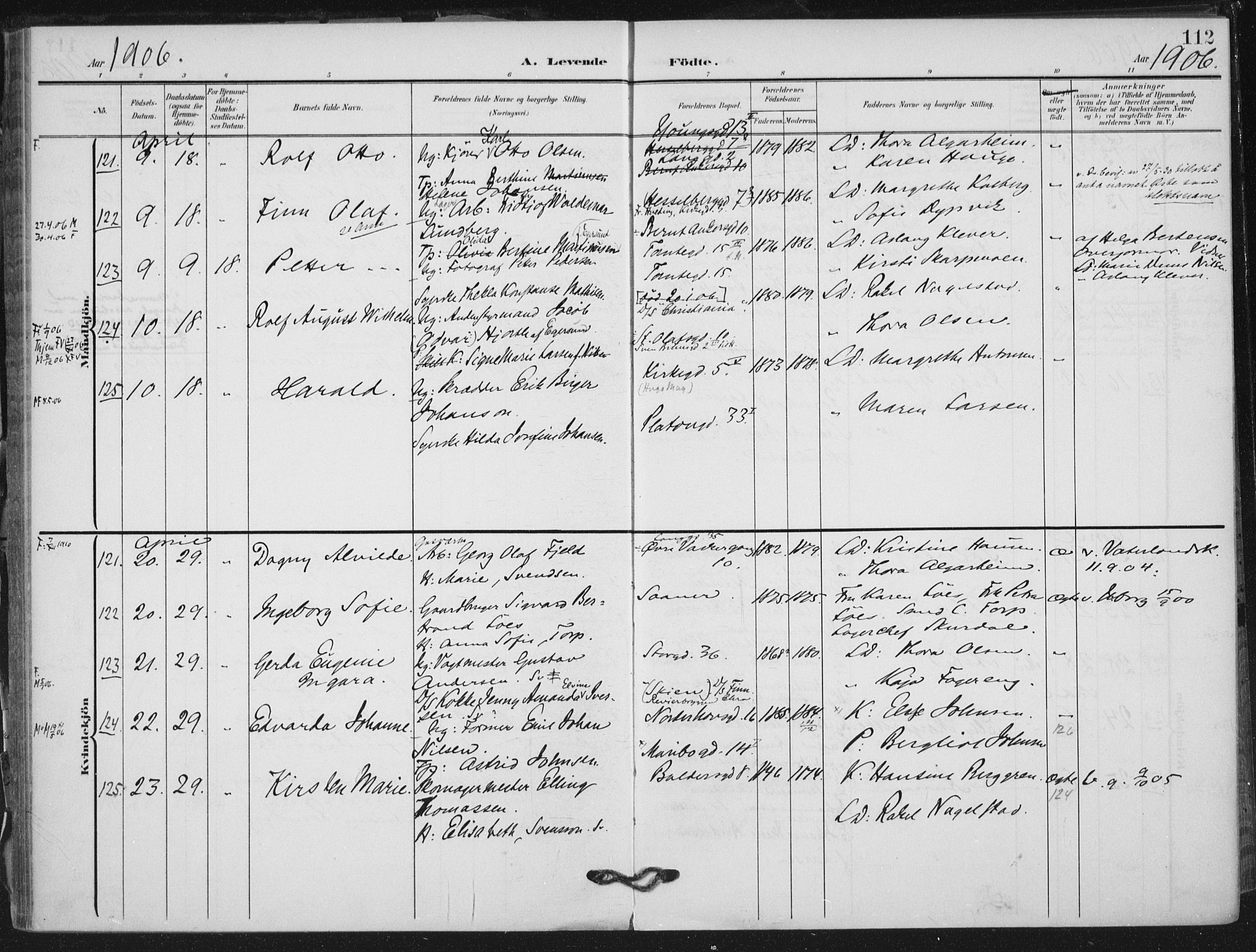 Rikshospitalet prestekontor Kirkebøker, SAO/A-10309b/F/L0013: Parish register (official) no. 13, 1905-1908, p. 112