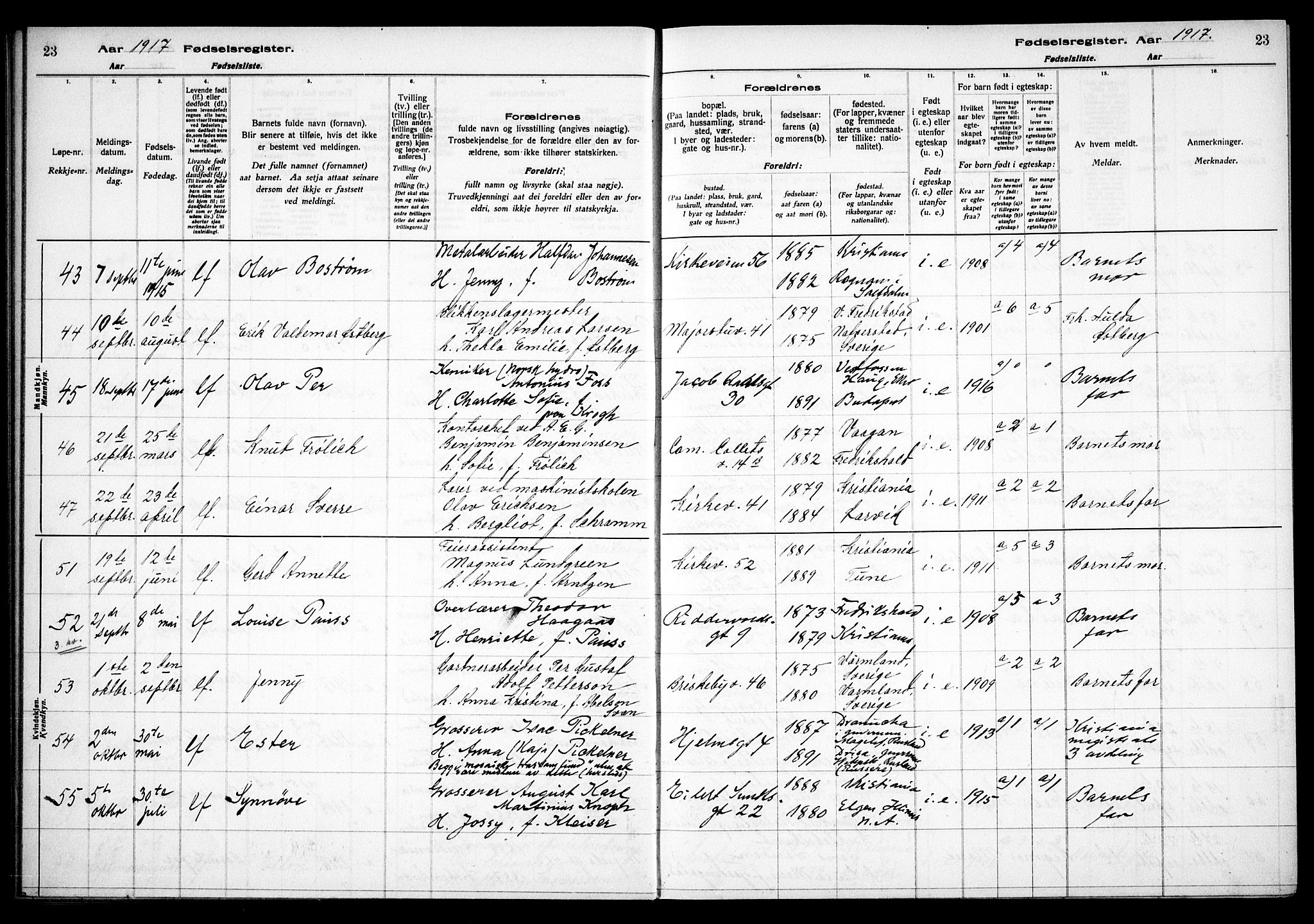 Uranienborg prestekontor Kirkebøker, AV/SAO-A-10877/J/Ja/L0001: Birth register no. 1, 1916-1930, p. 23