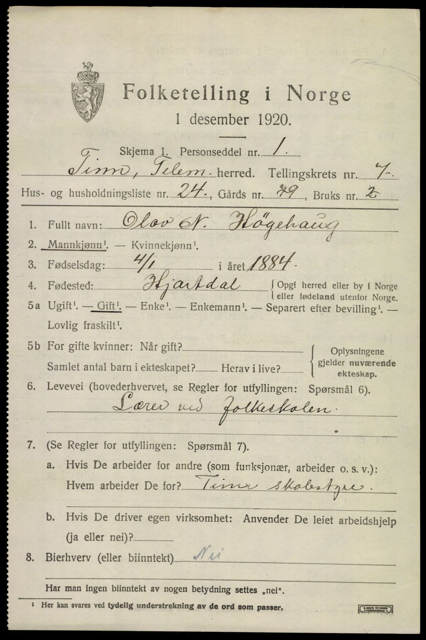 SAKO, 1920 census for Tinn, 1920, p. 5080