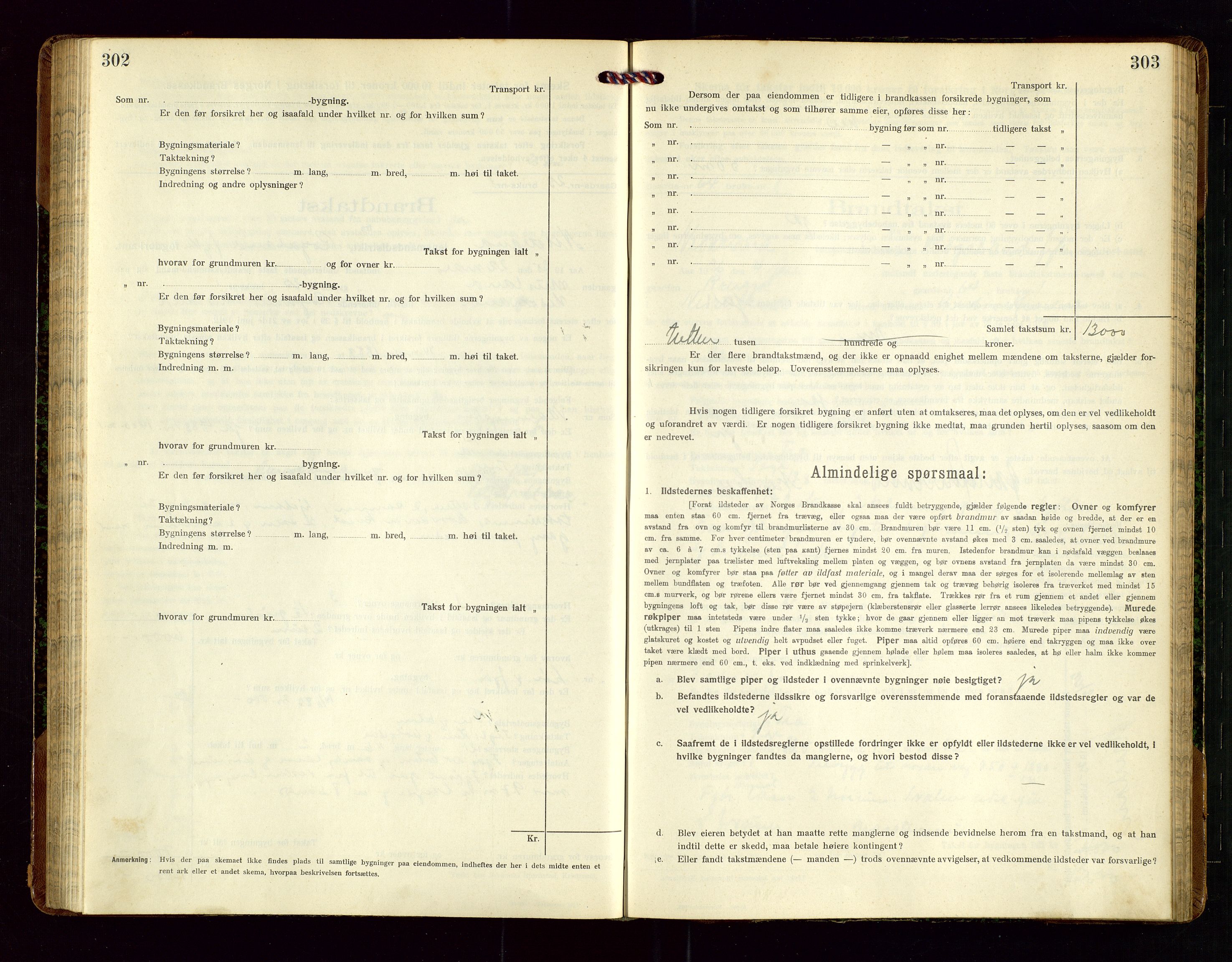 Nedstrand lensmannskontor, SAST/A-100236/Gob/L0002: "Brandtakstprotokol for Nerstrand lensmandsdistrikt Rogaland Fylke", 1916-1949, p. 302-303