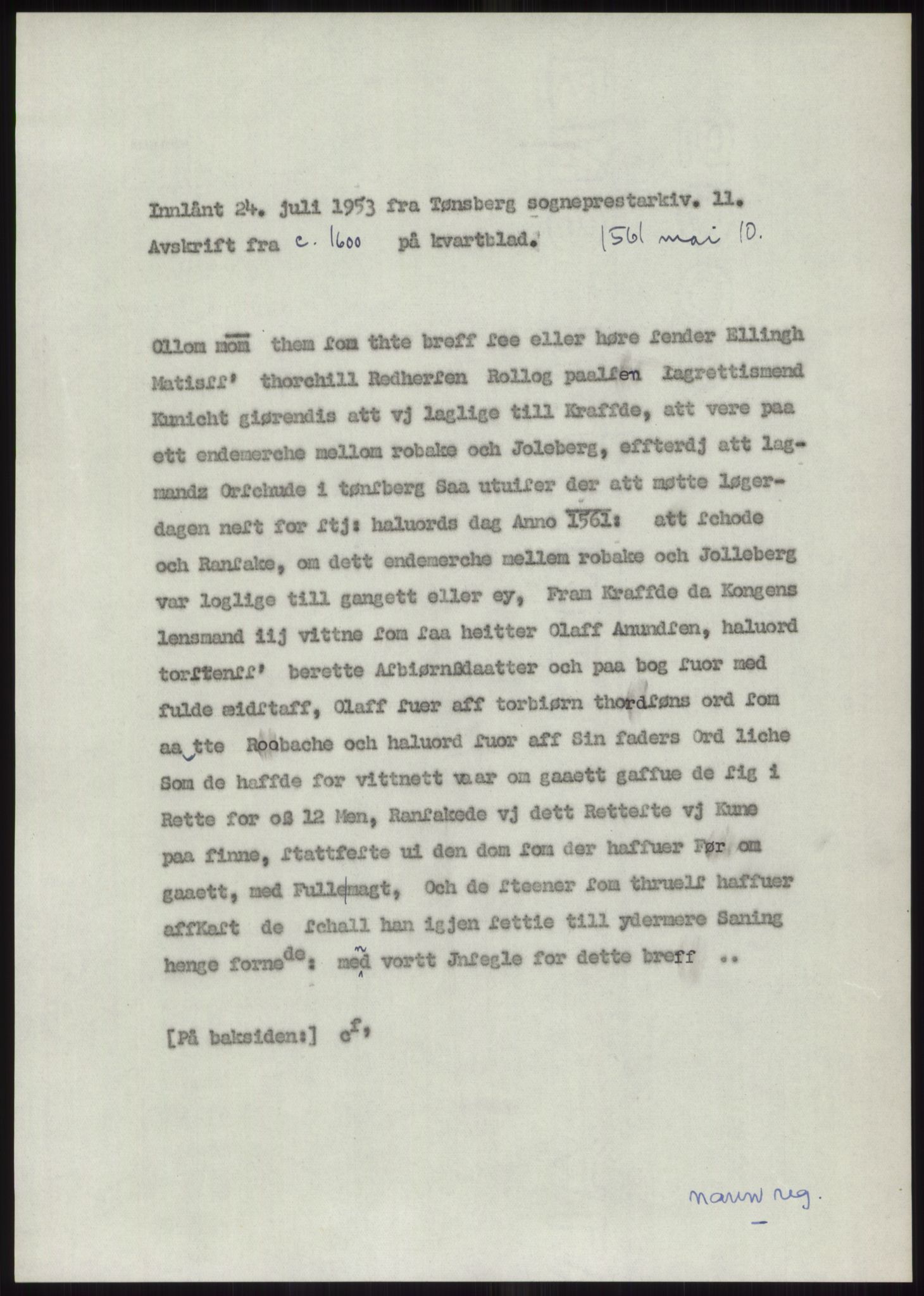 Samlinger til kildeutgivelse, Diplomavskriftsamlingen, AV/RA-EA-4053/H/Ha, p. 1016