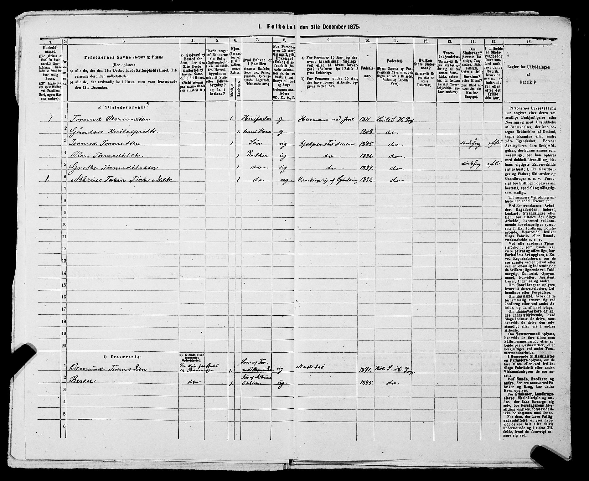 SAST, 1875 census for 1128P Høgsfjord, 1875, p. 746