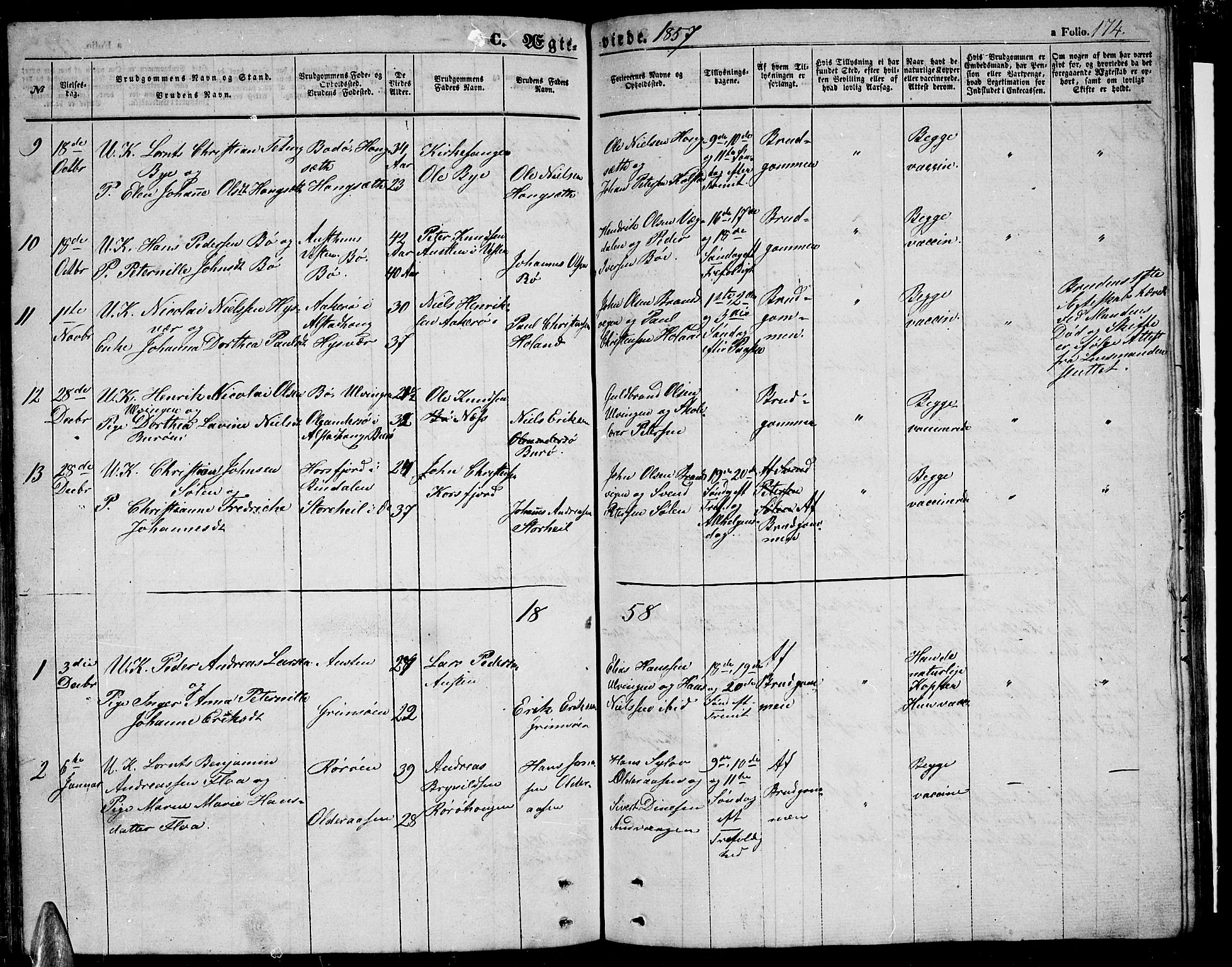 Ministerialprotokoller, klokkerbøker og fødselsregistre - Nordland, SAT/A-1459/816/L0251: Parish register (copy) no. 816C01, 1852-1870, p. 174