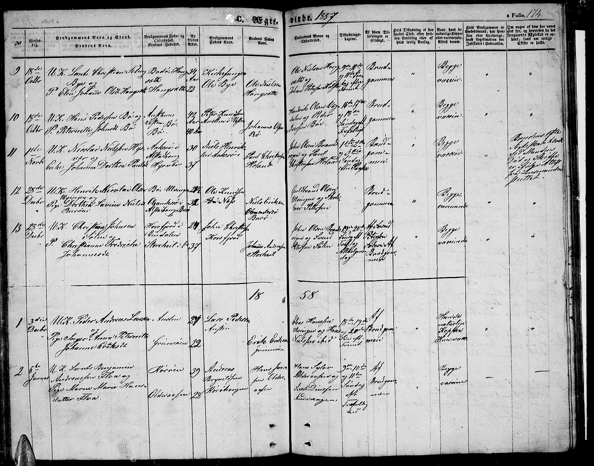 Ministerialprotokoller, klokkerbøker og fødselsregistre - Nordland, AV/SAT-A-1459/816/L0251: Parish register (copy) no. 816C01, 1852-1870, p. 174