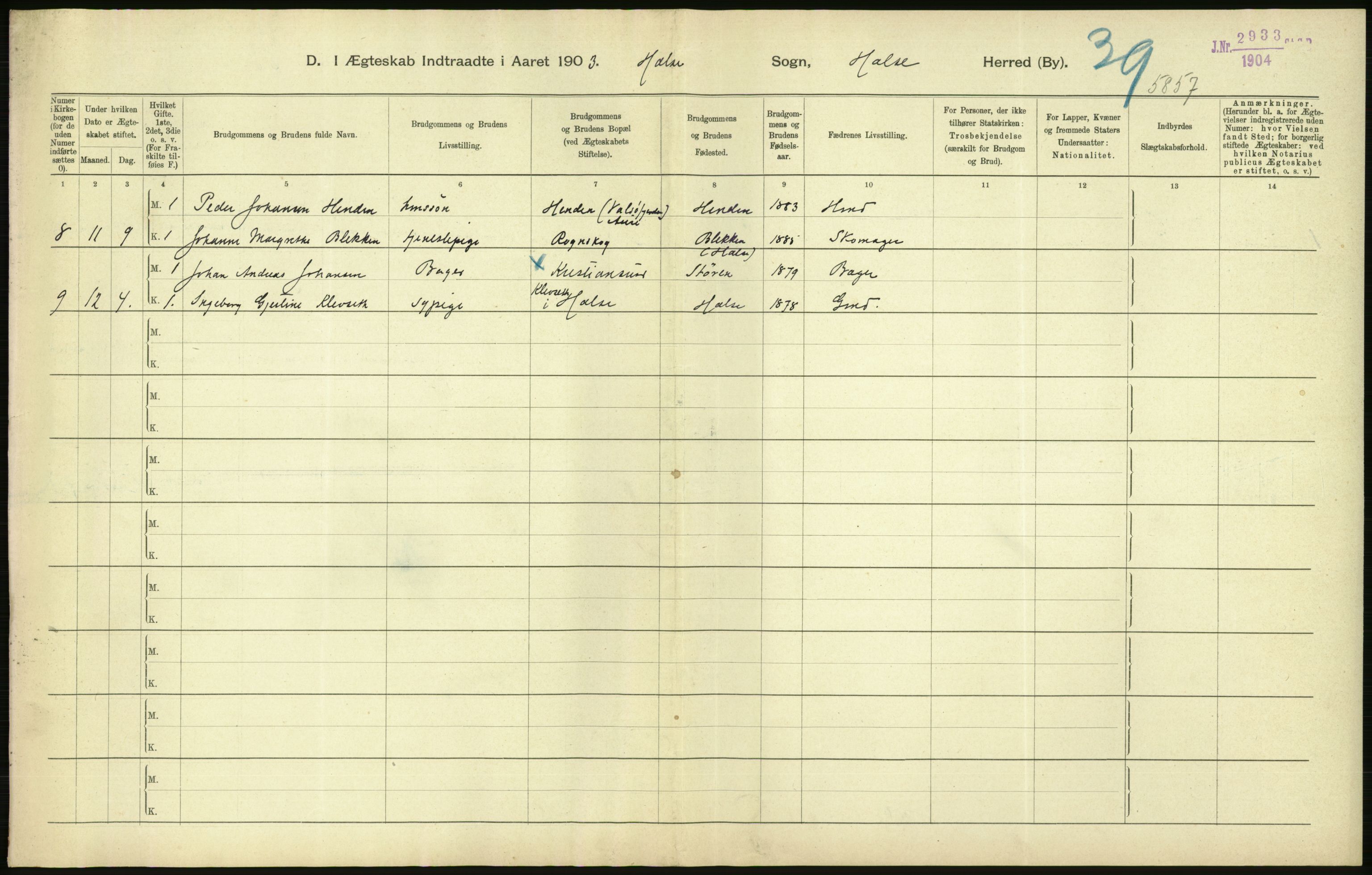 Statistisk sentralbyrå, Sosiodemografiske emner, Befolkning, AV/RA-S-2228/D/Df/Dfa/Dfaa/L0016: Romsdal amt: Fødte, gifte, døde., 1903, p. 696