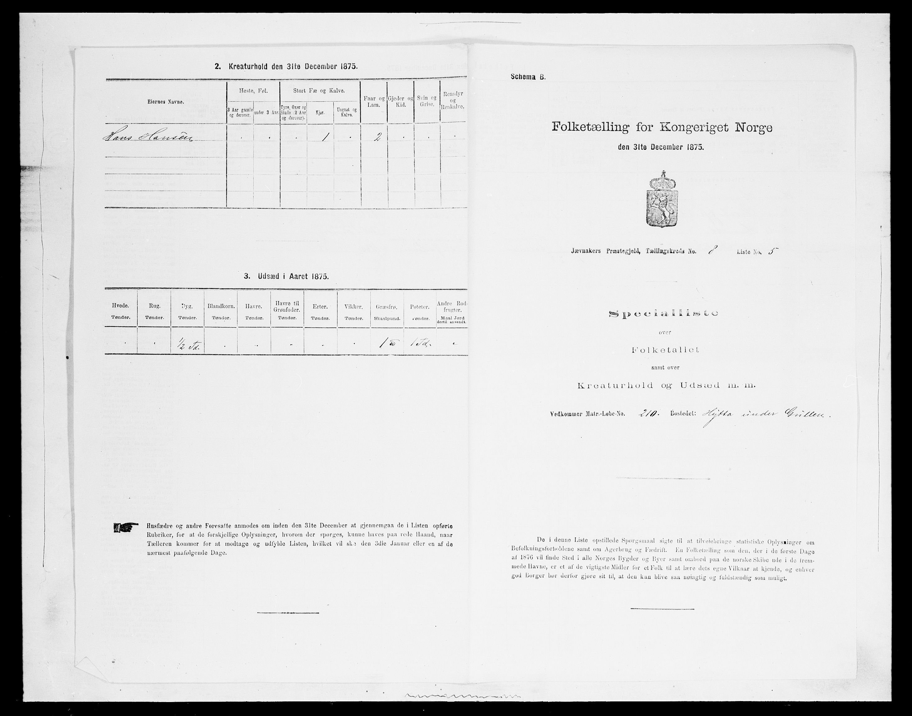 SAH, 1875 census for 0532P Jevnaker, 1875, p. 1345