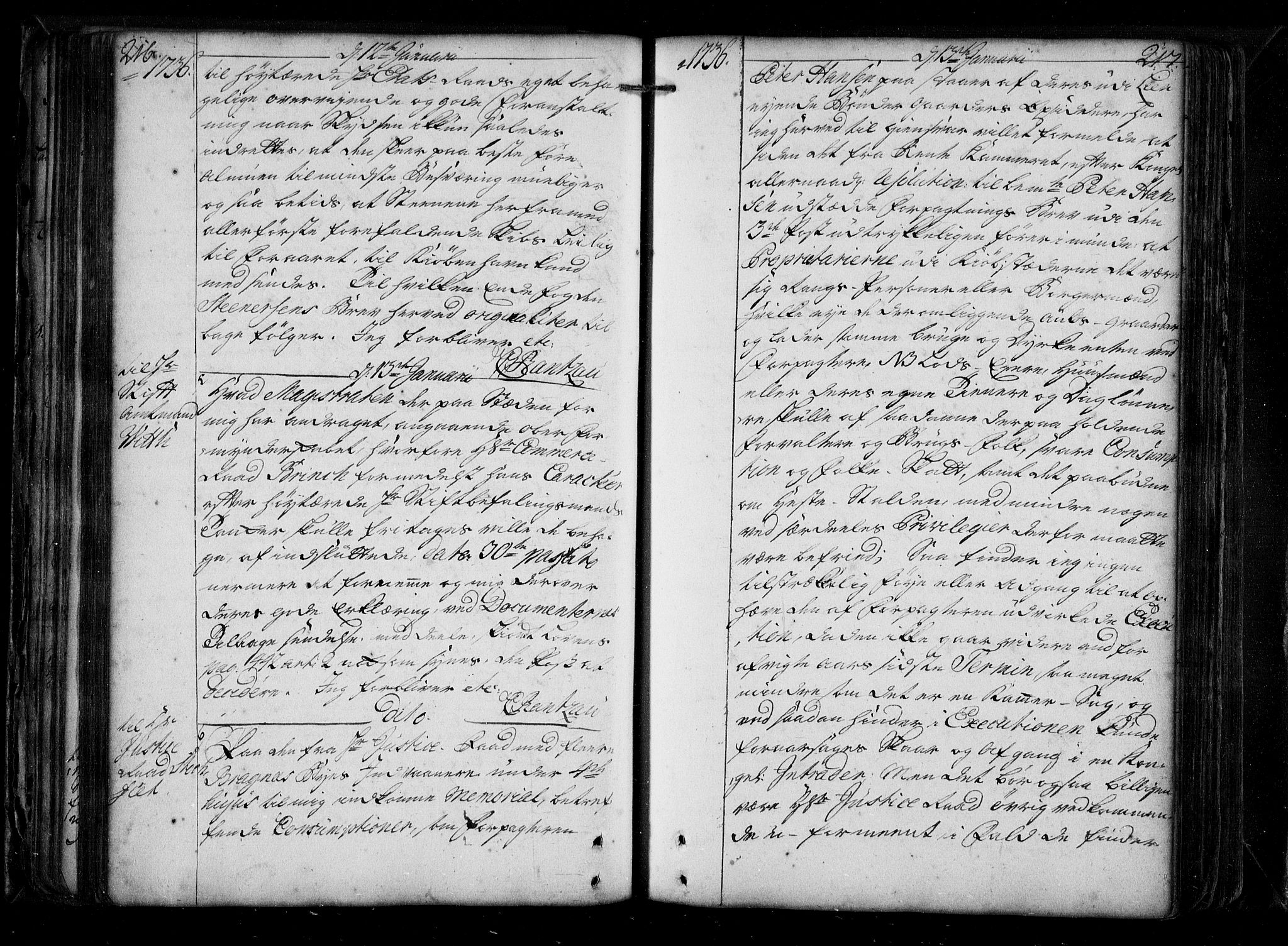 Stattholderembetet 1572-1771, AV/RA-EA-2870/Be/L0010: Allmenn kopibok, autorisert, 1735-1736, p. 216-217