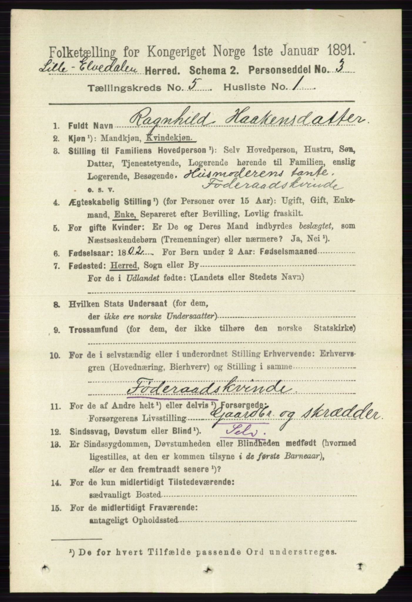 RA, 1891 census for 0438 Lille Elvedalen, 1891, p. 1547