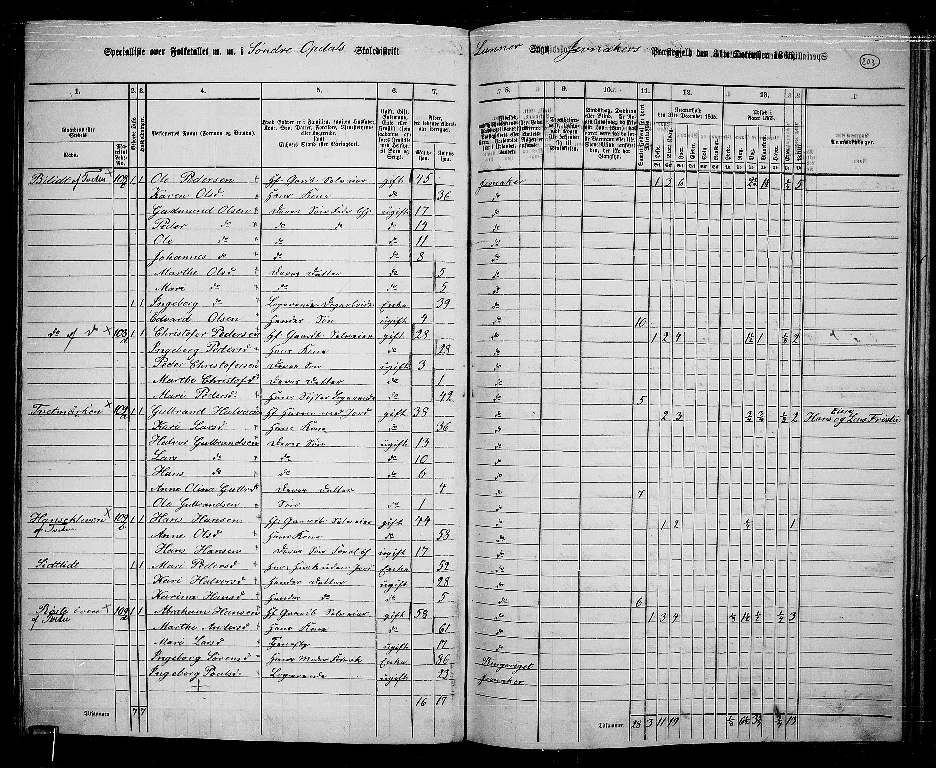 RA, 1865 census for Jevnaker, 1865, p. 187