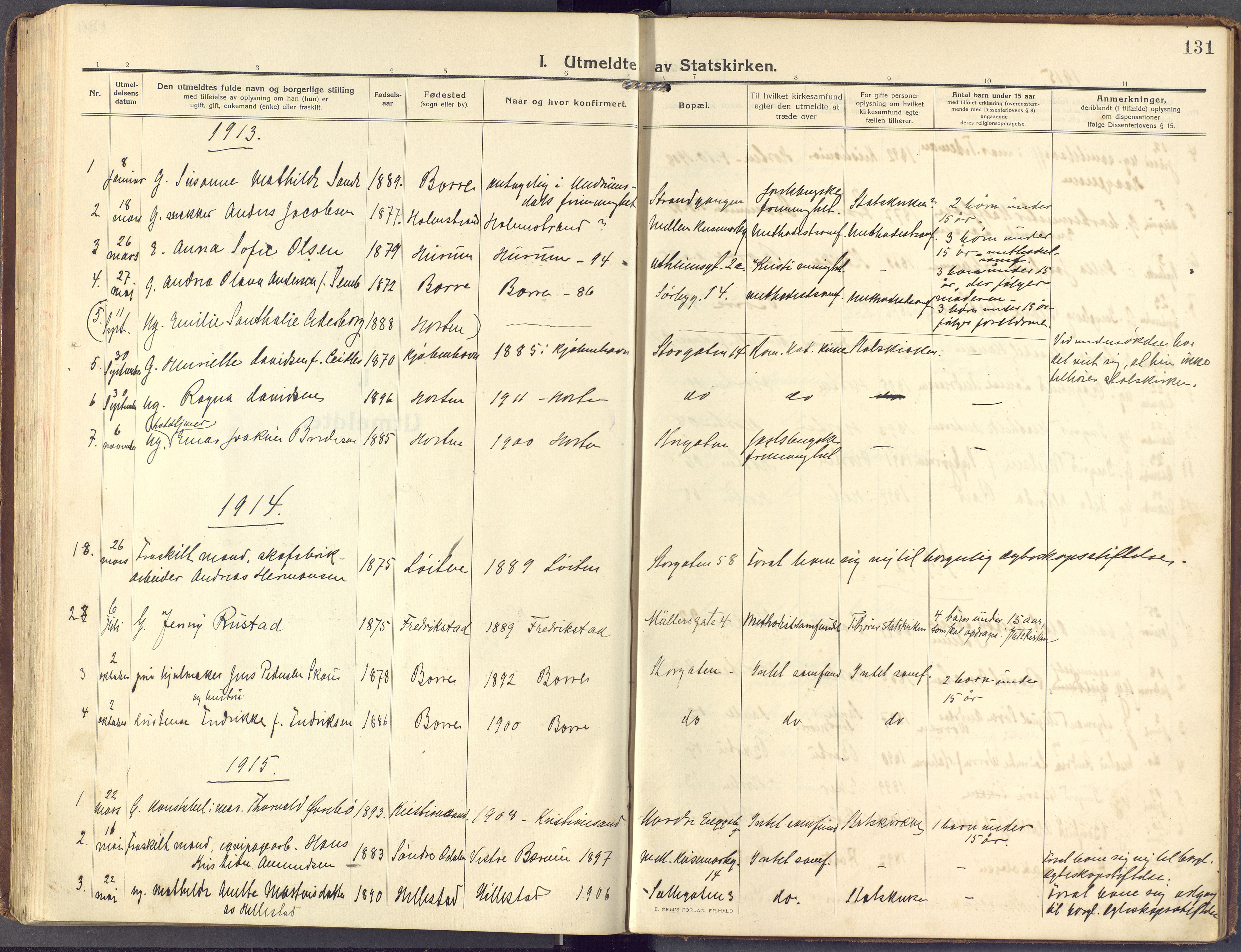 Horten kirkebøker, AV/SAKO-A-348/F/Fa/L0007: Parish register (official) no. 7, 1913-1926, p. 131