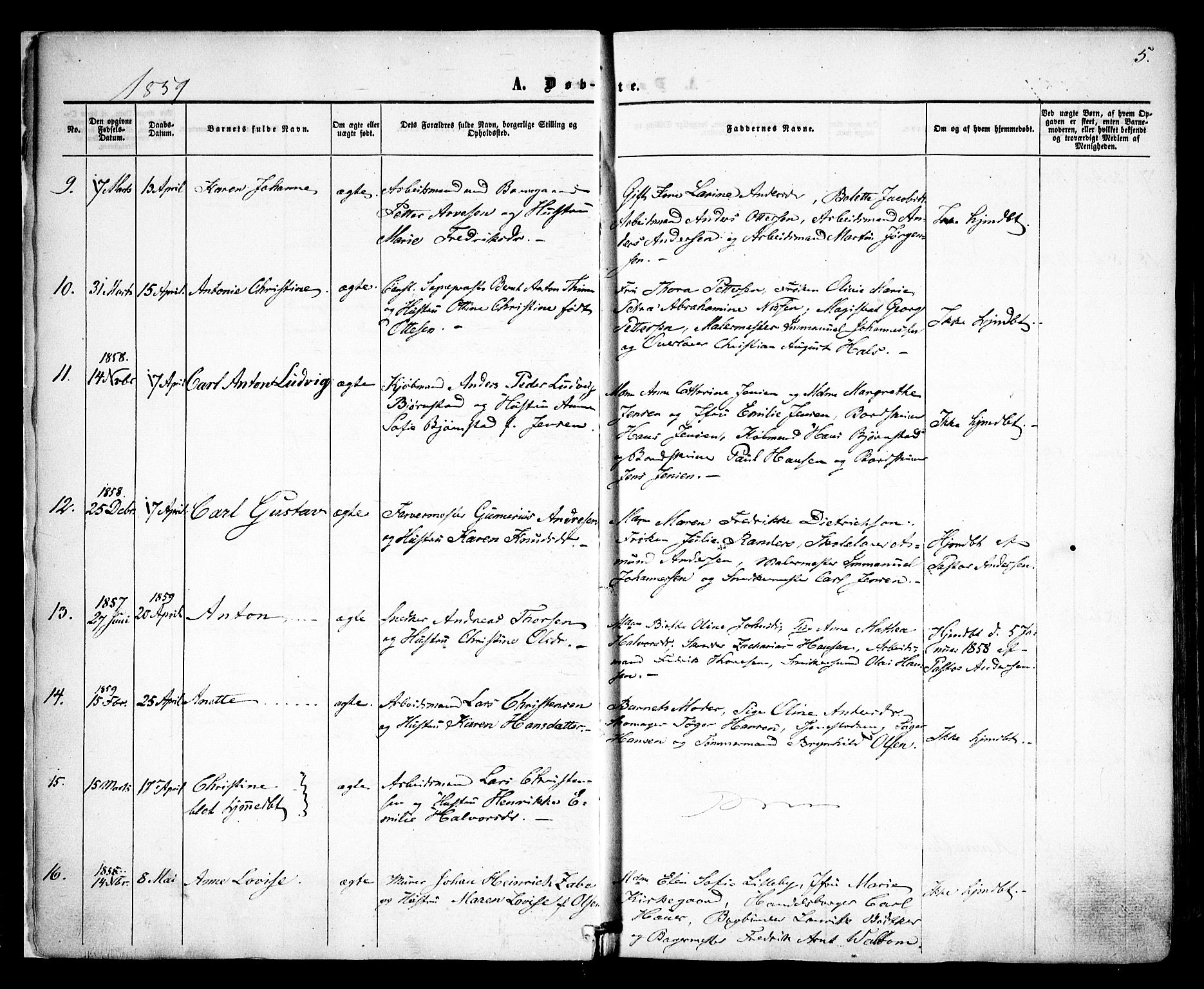 Sarpsborg prestekontor Kirkebøker, SAO/A-2006/F/Fa/L0001: Parish register (official) no. 1, 1859-1868, p. 5