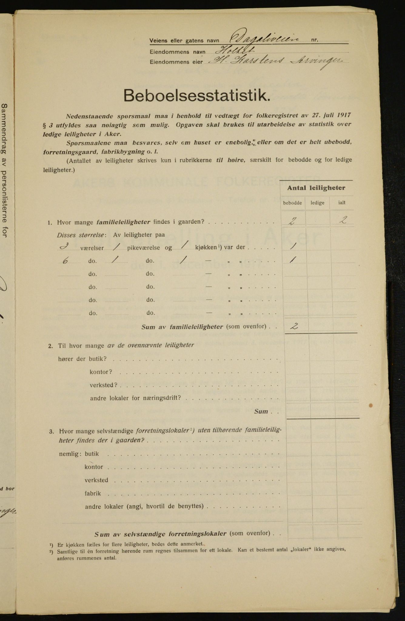 OBA, Municipal Census 1917 for Aker, 1917, p. 7332