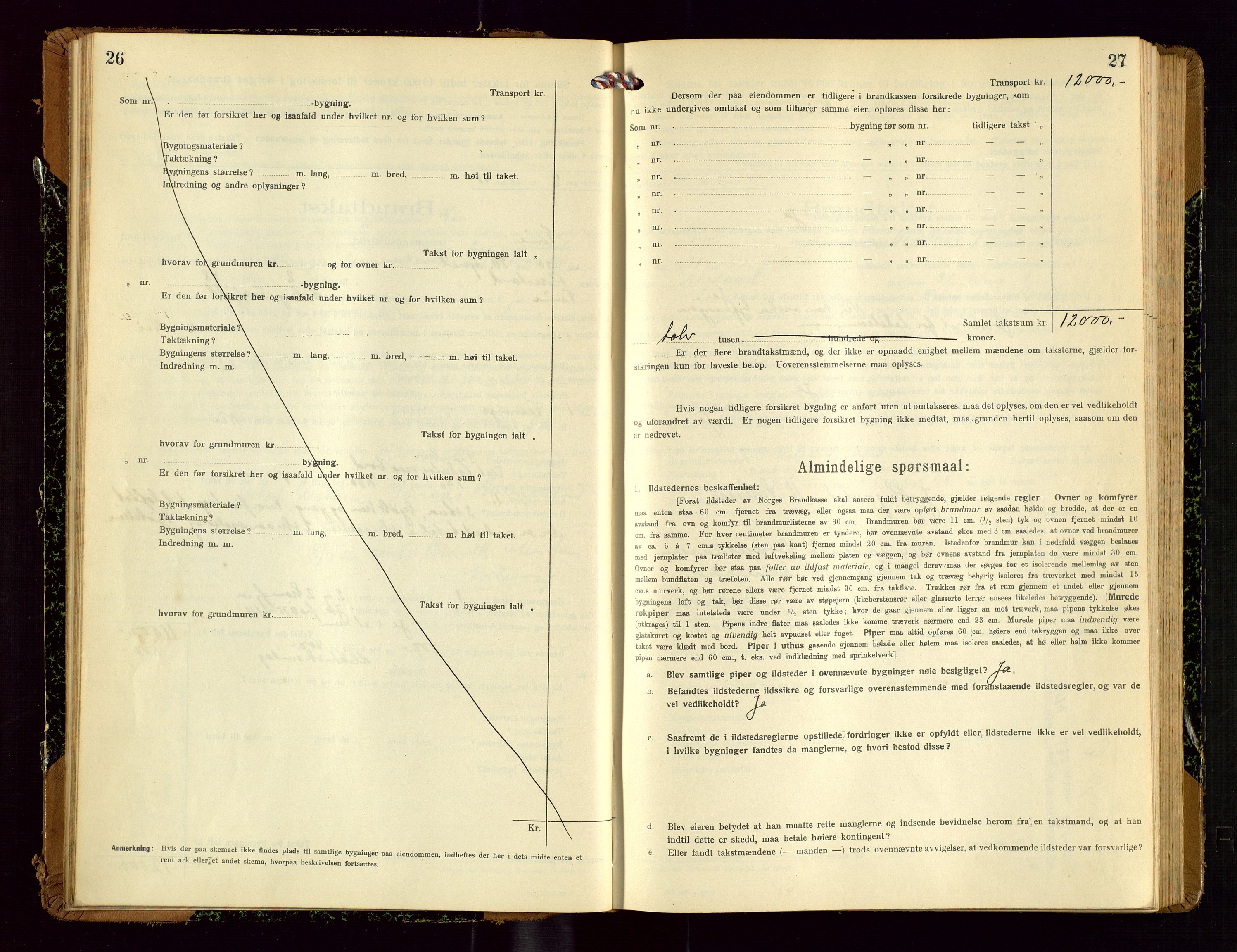 Time lensmannskontor, AV/SAST-A-100420/Gob/L0002: Branntakstprotokoll, 1919-1952, p. 26-27