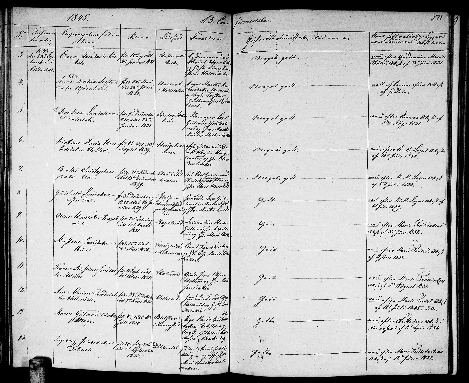 Nittedal prestekontor Kirkebøker, AV/SAO-A-10365a/F/Fa/L0004: Parish register (official) no. I 4, 1836-1849, p. 171