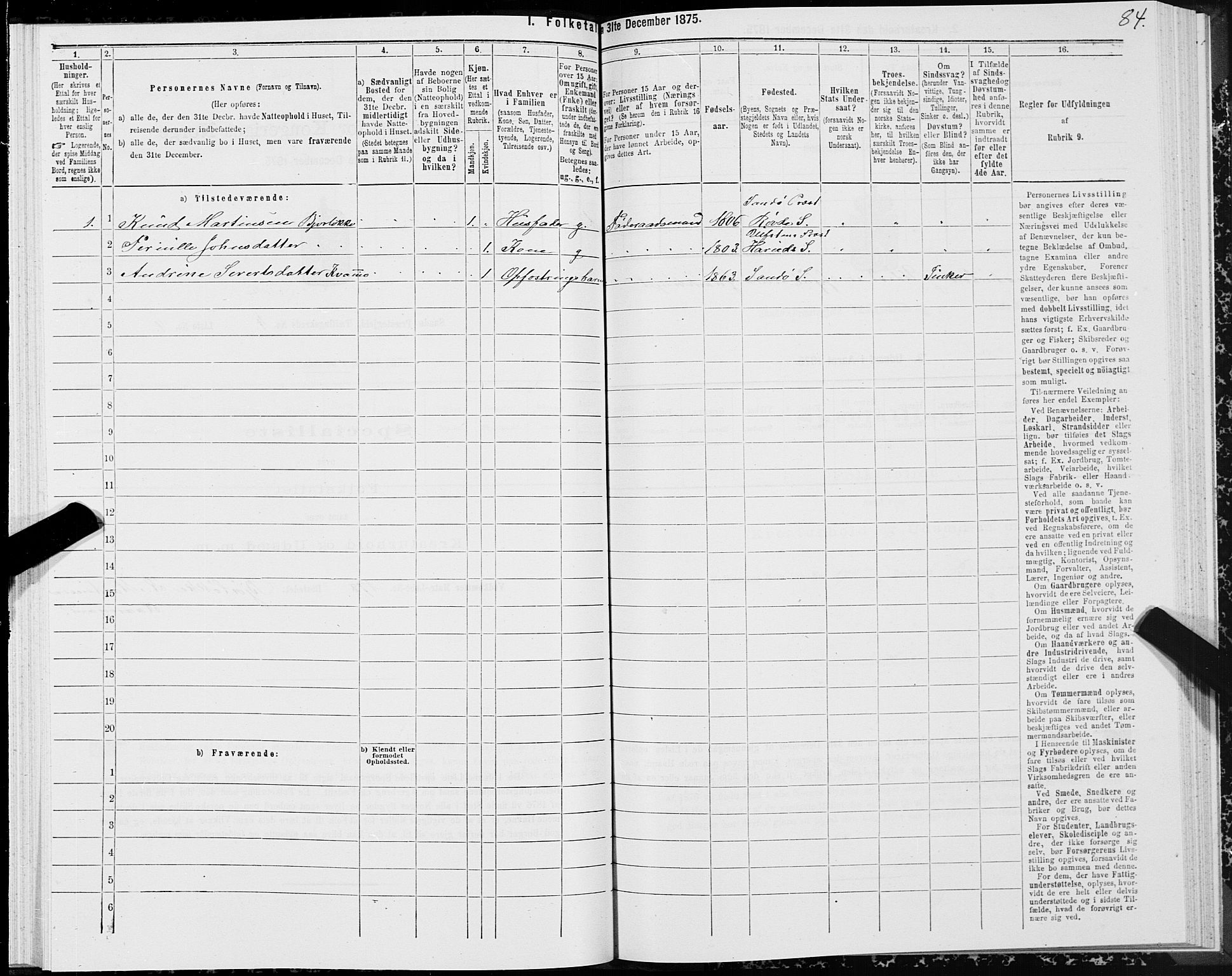 SAT, 1875 census for 1514P Sande, 1875, p. 2084