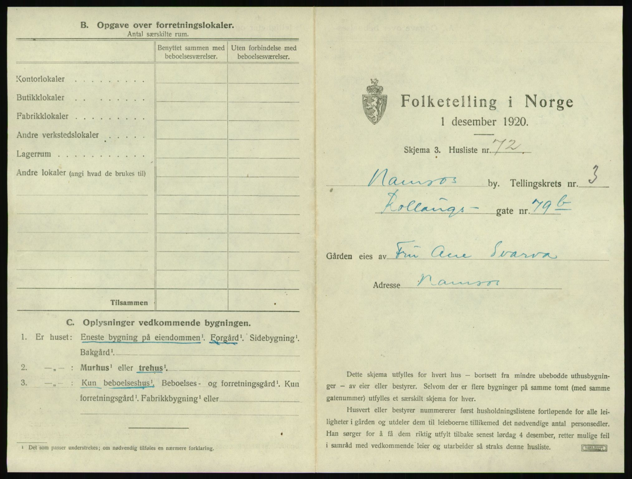 SAT, 1920 census for Namsos, 1920, p. 405