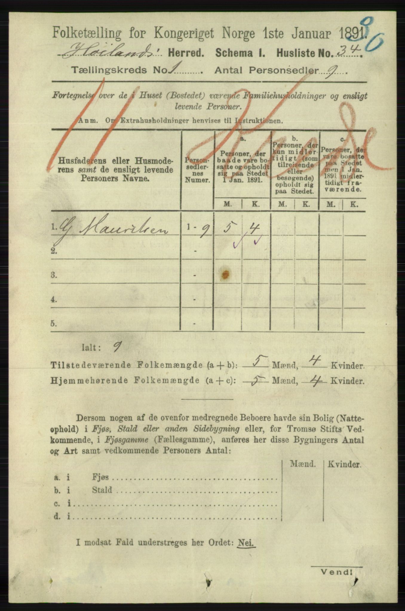 RA, 1891 census for 1123 Høyland, 1891, p. 61