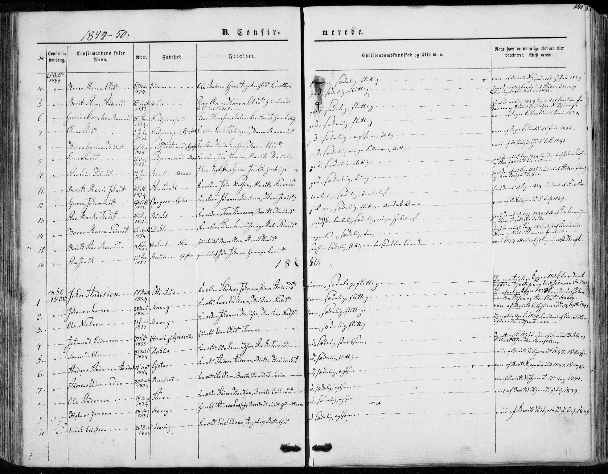 Ministerialprotokoller, klokkerbøker og fødselsregistre - Møre og Romsdal, SAT/A-1454/565/L0748: Parish register (official) no. 565A02, 1845-1872, p. 141