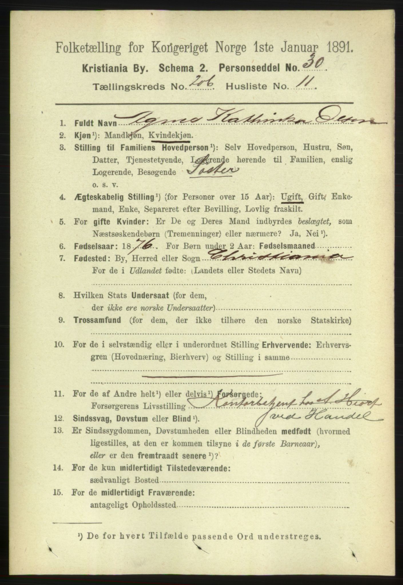 RA, 1891 census for 0301 Kristiania, 1891, p. 124201