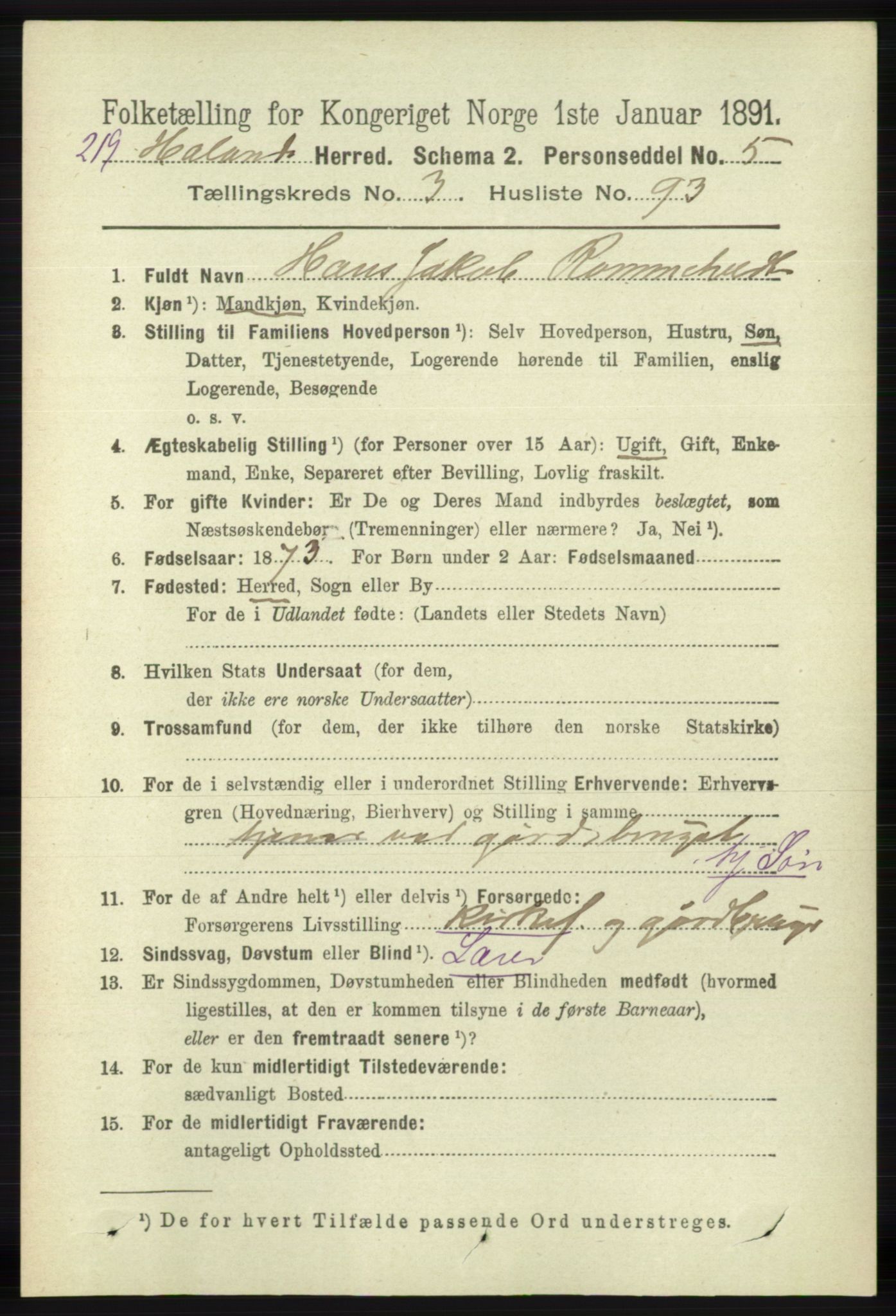 RA, 1891 census for 1124 Haaland, 1891, p. 2262