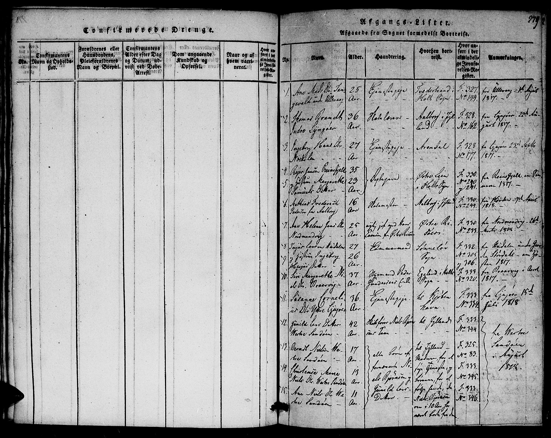 Dypvåg sokneprestkontor, SAK/1111-0007/F/Fa/Faa/L0003: Parish register (official) no. A 3 /1, 1817-1824, p. 279