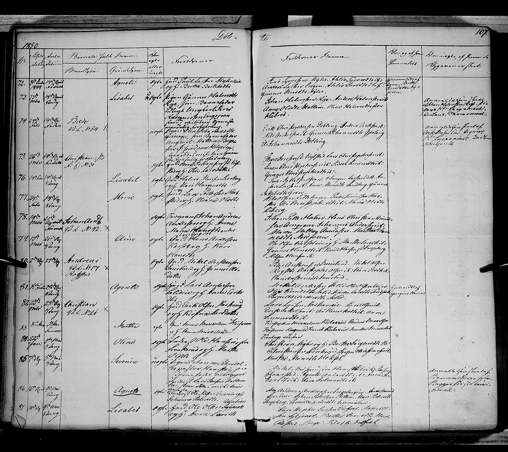 Vang prestekontor, Hedmark, SAH/PREST-008/H/Ha/Haa/L0010: Parish register (official) no. 10, 1841-1855, p. 107